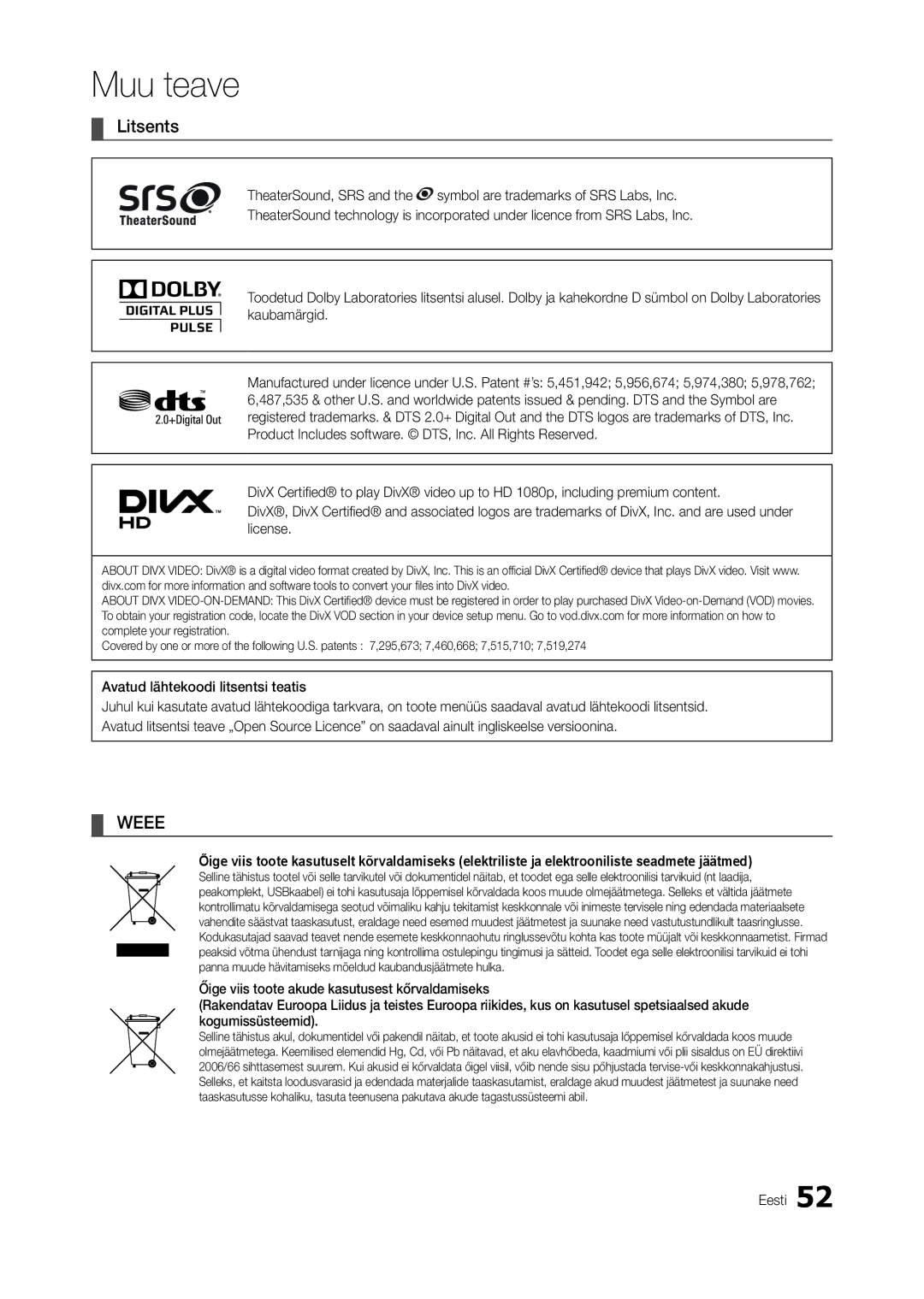 Samsung LT22A550EW/EN, LT24A350EW/EN, LT23A350EW/EN, LT22A350EW/EN manual Litsents, Avatud lähtekoodi litsentsi teatis 