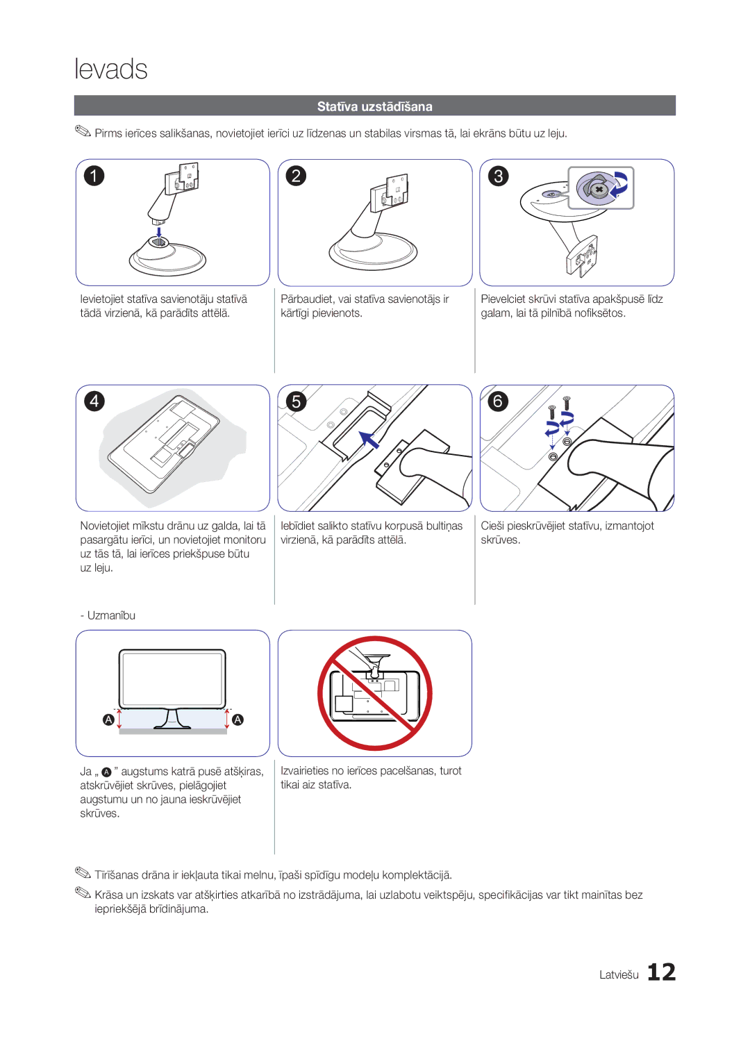 Samsung LT24A350EW/EN, LT23A350EW/EN, LT22A350EW/EN, LT23A550EW/EN, LT22A550EW/EN, LT24A550EW/EN Statīva uzstādīšana, Ja „ 