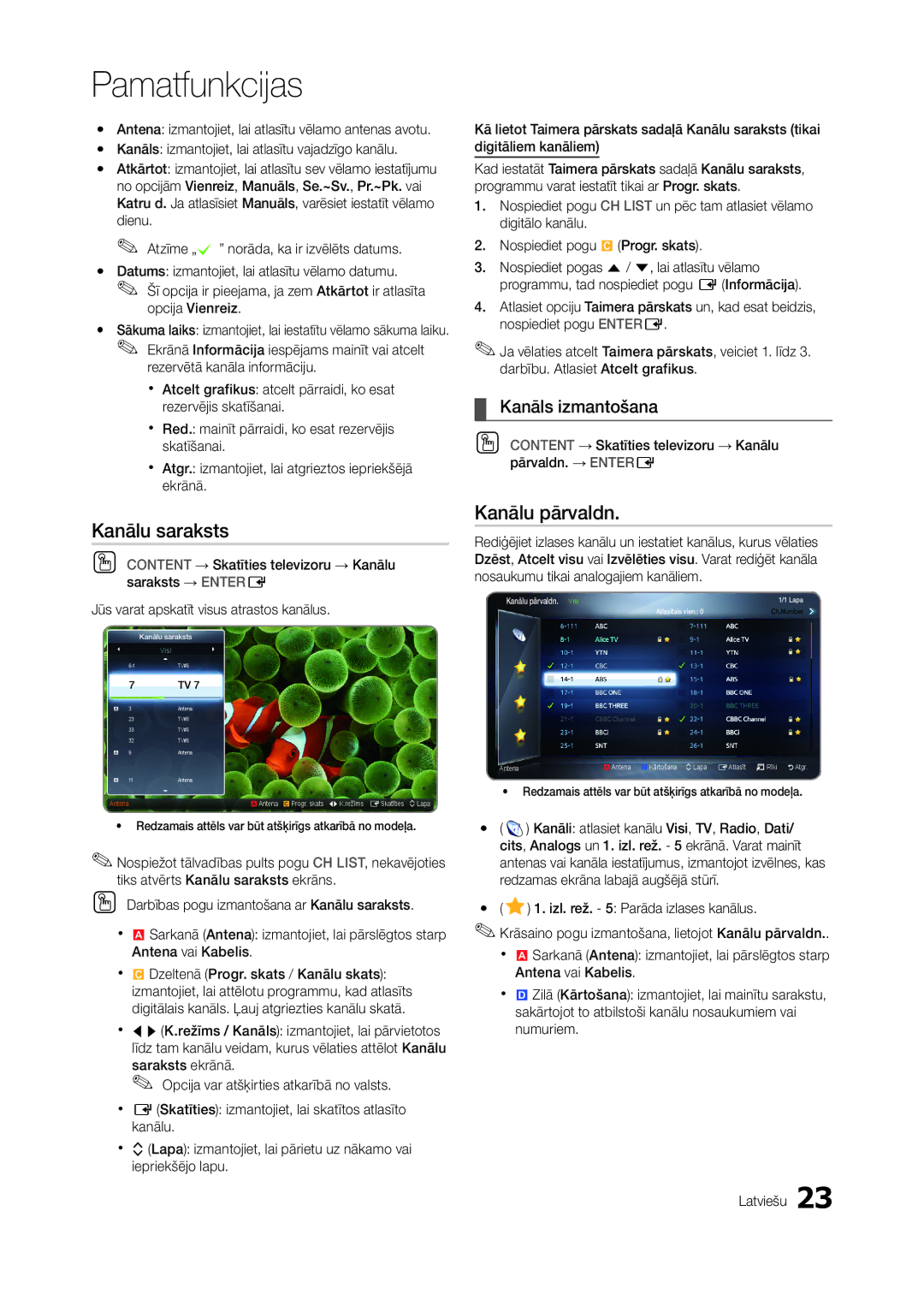 Samsung LT24A550EW/EN, LT24A350EW/EN, LT23A350EW/EN, LT22A350EW/EN manual Kanālu saraksts, Kanālu pārvaldn, Kanāls izmantošana 