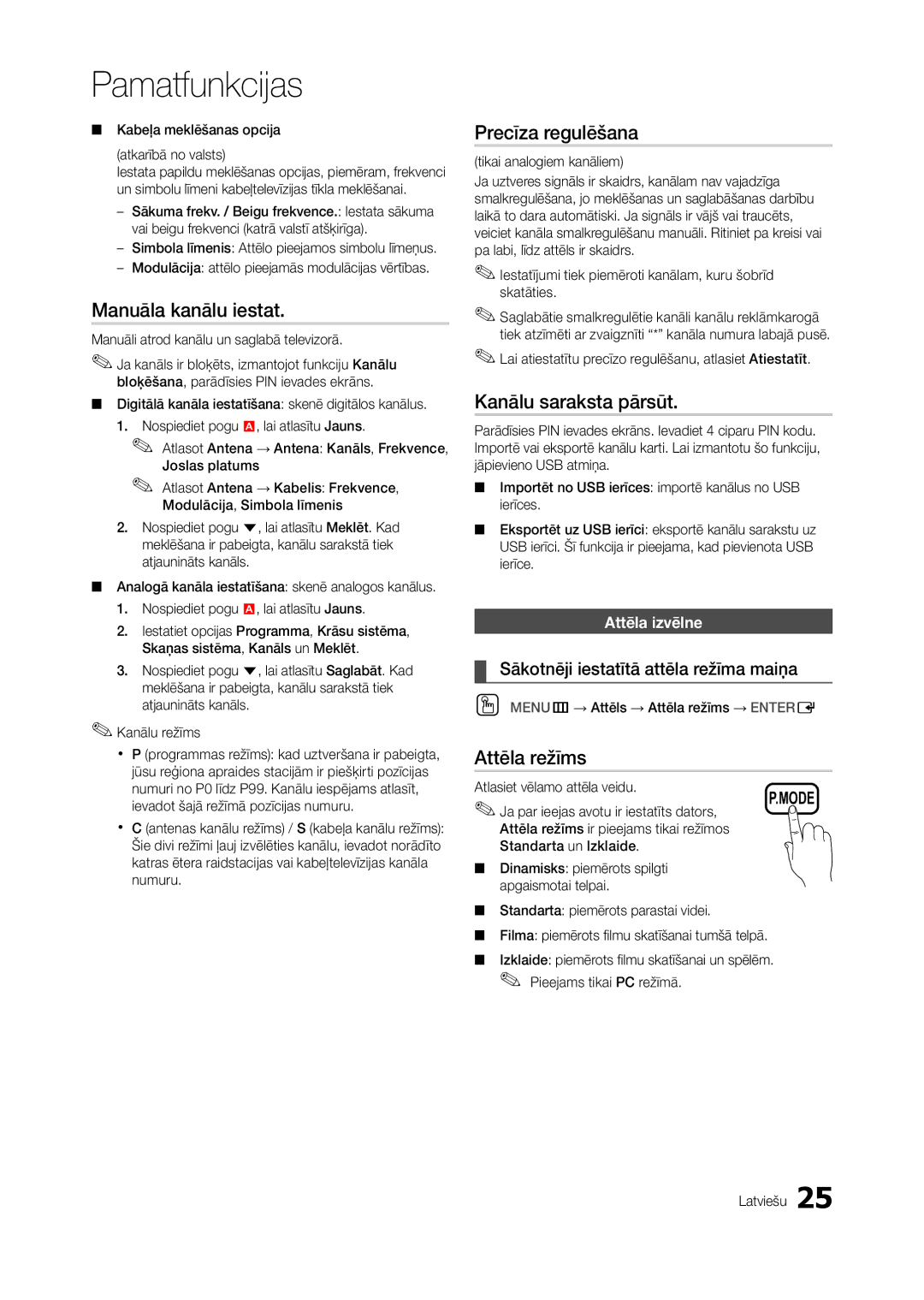 Samsung LT23A350EW/EN, LT24A350EW/EN manual Manuāla kanālu iestat, Precīza regulēšana, Kanālu saraksta pārsūt, Attēla režīms 