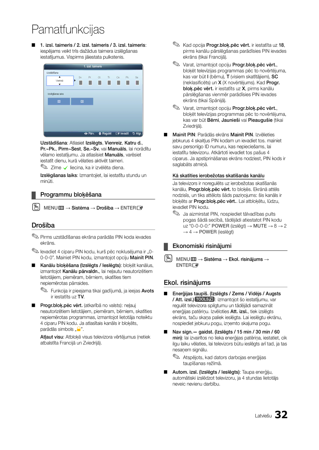 Samsung LT22A350EW/EN, LT24A350EW/EN, LT23A350EW/EN Drošība, Ekol. risinājums, Programmu bloķēšana, Ekonomiski risinājumi 