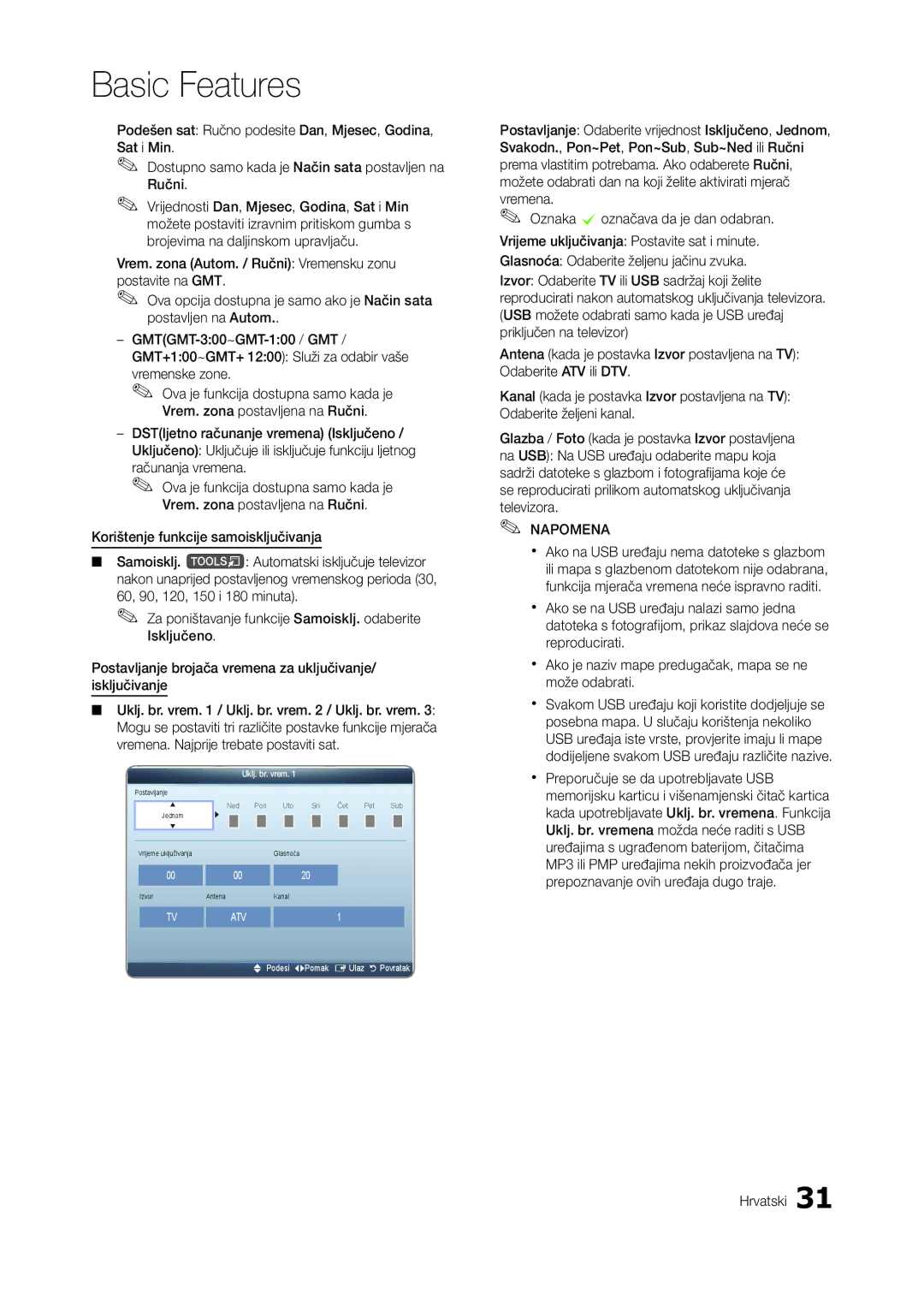 Samsung LT23A350EW/EN, LT24A350EW/EN, LT22A350EW/EN, LT23A550EW/EN manual Vremenske zone, Računanja vremena, Televizora 