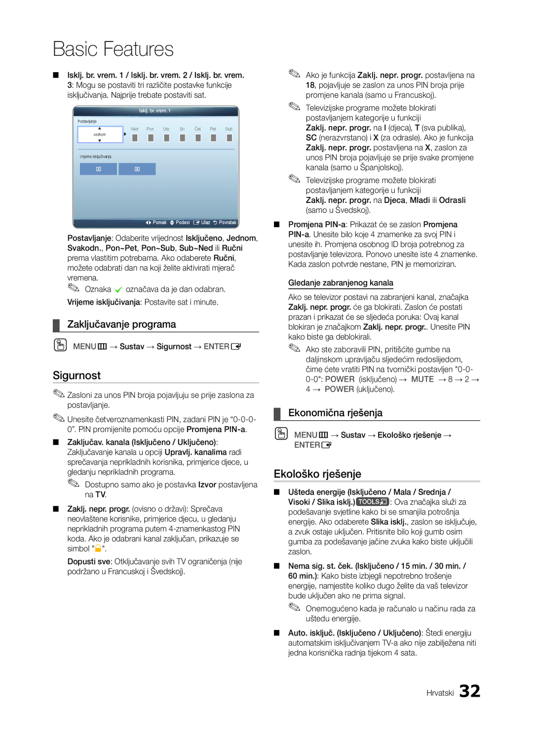 Samsung LT22A350EW/EN, LT24A350EW/EN manual Sigurnost, Ekološko rješenje, Zaključavanje programa, Ekonomična rješenja 