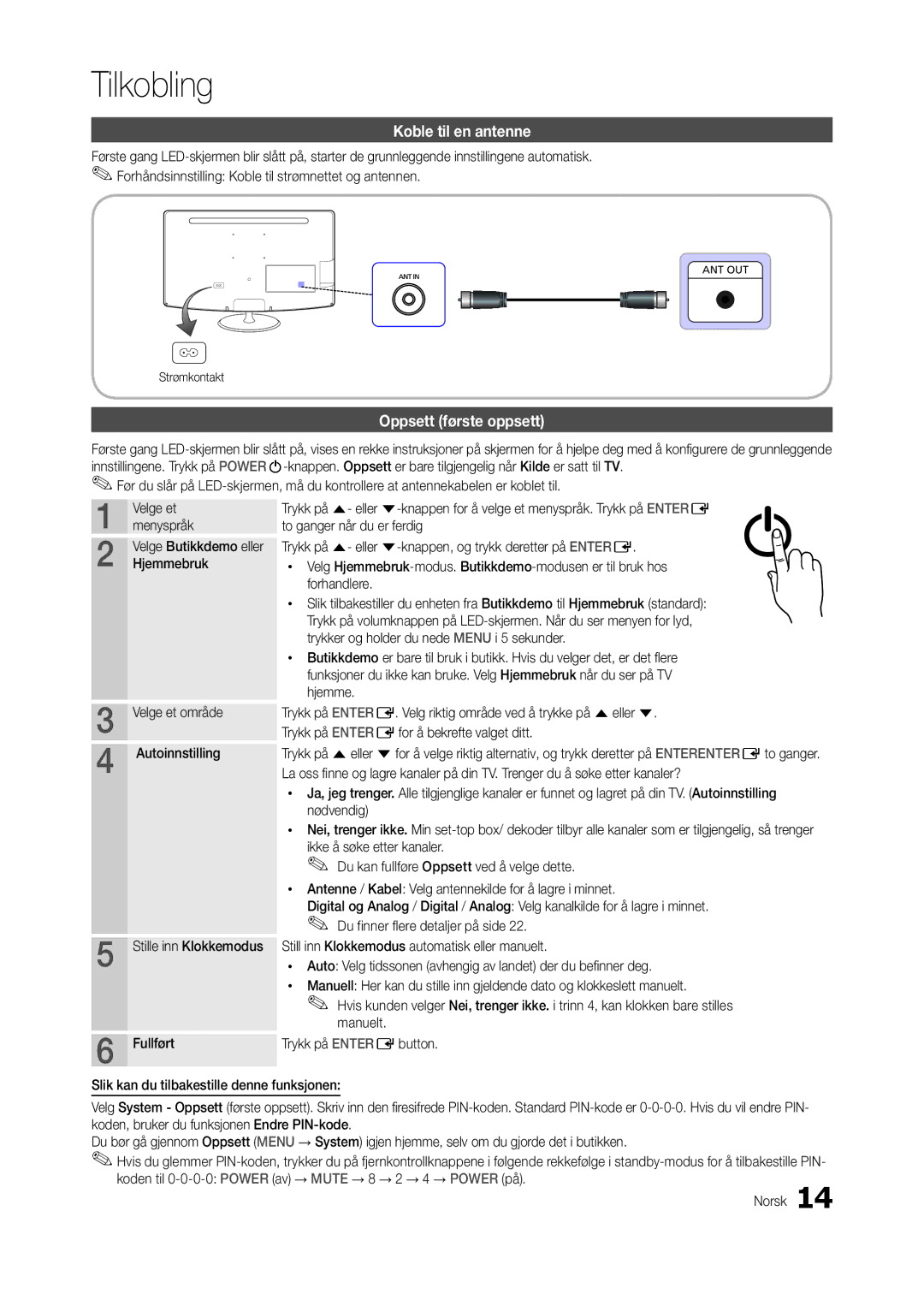 Samsung LT23B350EW/XE, LT24B300EE/XE Koble til en antenne, Oppsett første oppsett, Hjemmebruk, To ganger når du er ferdig 