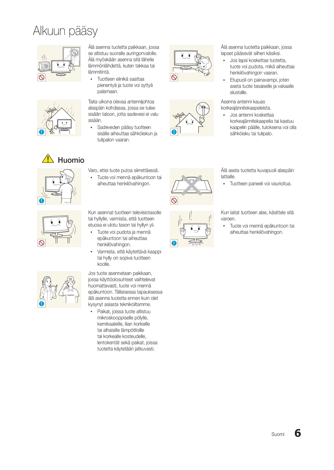 Samsung LT24B300EEC/XE manual Tulipalon vaaran, Varo, ettei tuote putoa siirrettäessä, Huomattavasti, tuote voi mennä 