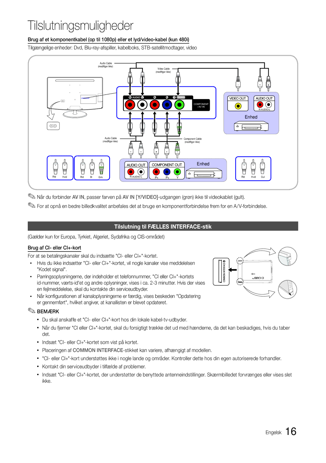 Samsung LT27B300EWY/XE, LT24B300EE/XE, LT24B300EW/XE, LT22B300EW/XE manual Tilslutning til Fælles INTERFACE-stik, Enhed 