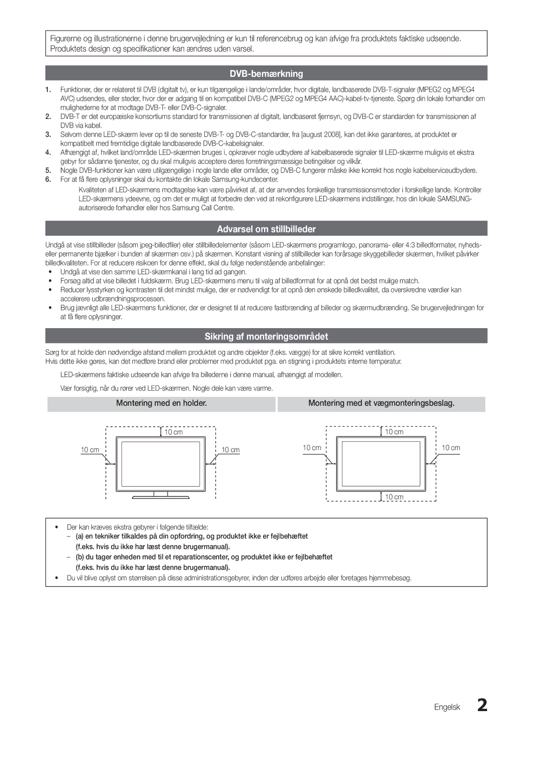 Samsung LT22B300EW/XE, LT24B300EE/XE manual DVB-bemærkning, Sikring af monteringsområdet, Montering med en holder, Engelsk 