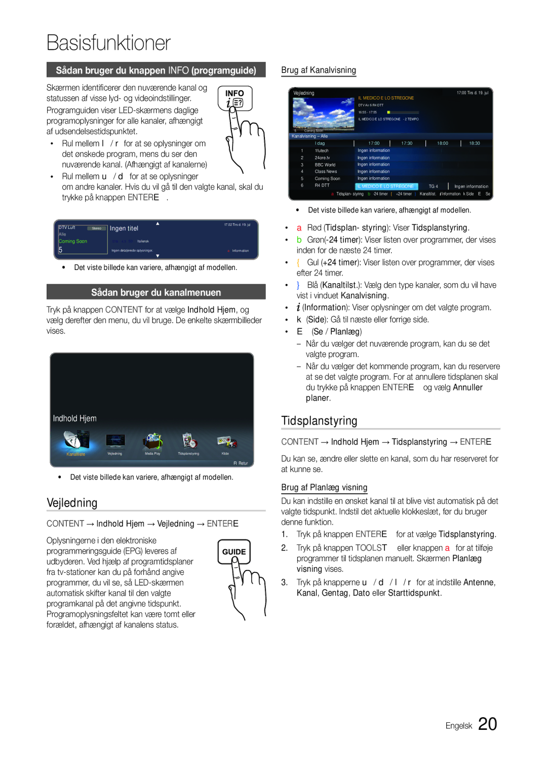 Samsung LT22B300EW/XE Vejledning, Tidsplanstyring, Sådan bruger du knappen Info programguide, Sådan bruger du kanalmenuen 