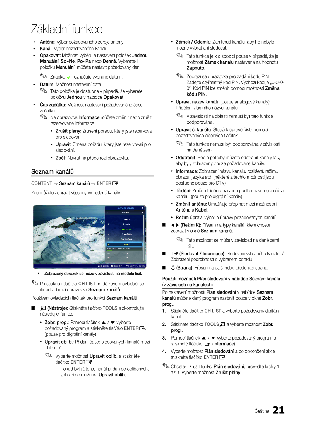 Samsung LS24B300BLZ/EN, LT24B300EEZ/EN, LT22B350EW/EN, LT27B300EWY/EN, LT24B300EW/EN, LT24B300EEC/EN manual Seznam kanálů 