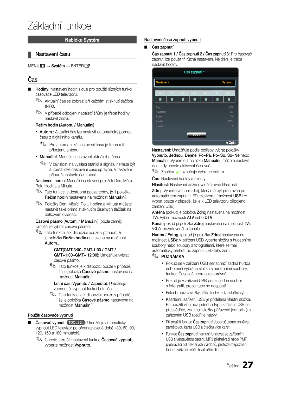 Samsung LT22B300EW/EN, LT24B300EEZ/EN, LS24B300BLZ/EN, LT22B350EW/EN, LT27B300EWY/EN manual Čas, Nastavení času, Nabídka Systém 