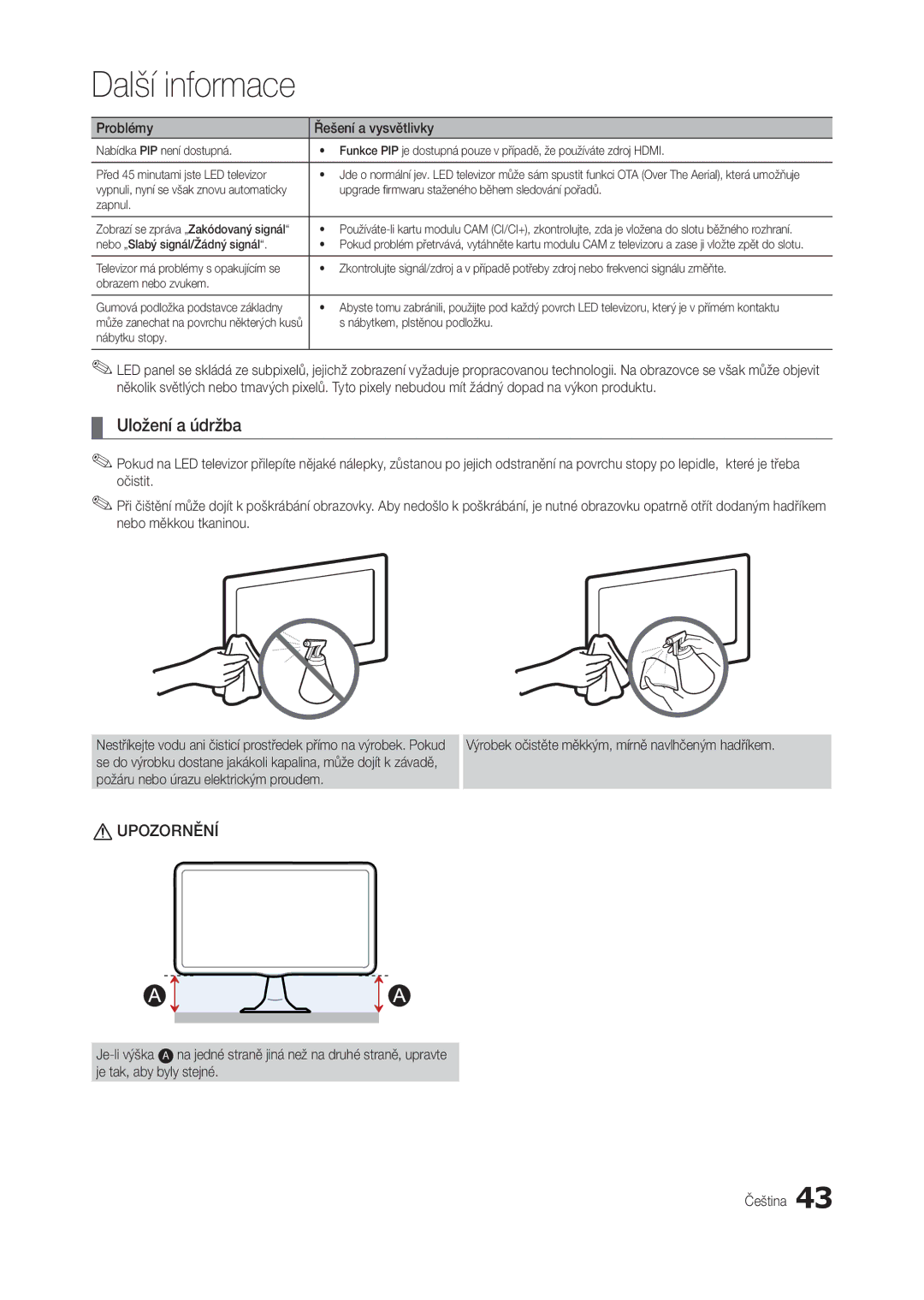 Samsung LT27B300EWY/EN, LT24B300EEZ/EN, LS24B300BLZ/EN, LT22B350EW/EN, LT24B300EW/EN, LT24B300EEC/EN manual Uložení a údržba 