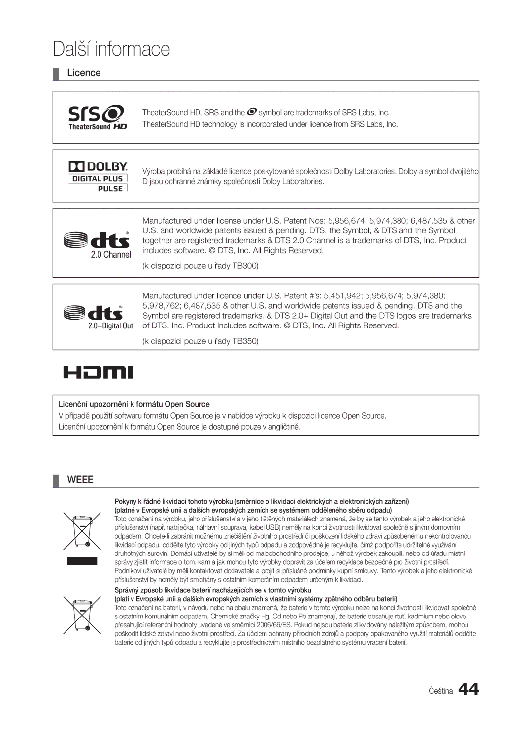 Samsung LT24B300EW/EN, LT24B300EEZ/EN, LS24B300BLZ/EN, LT22B350EW/EN, LT27B300EWY/EN, LT24B300EEC/EN manual Licence, Weee 