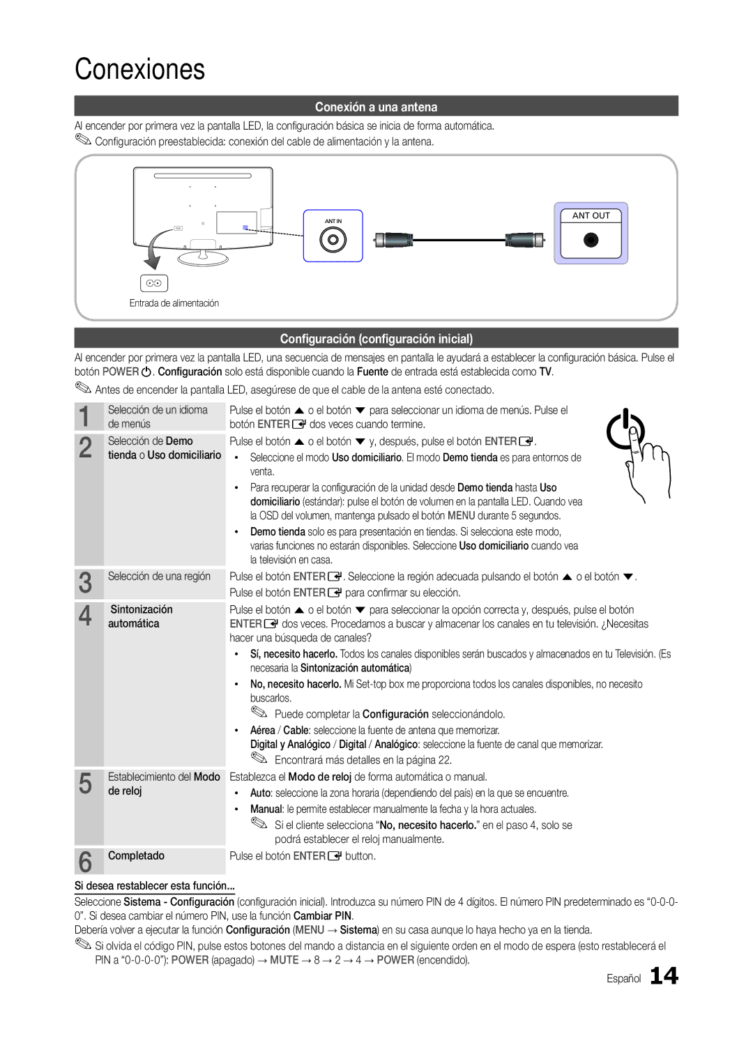 Samsung LT22B300EW/EN, LT24B300EEZ/EN, LT22B350EW/EN Conexiones, Conexión a una antena, Configuración configuración inicial 