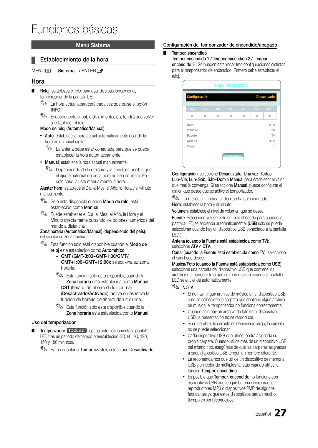 Samsung LT24B300EEZ/EN, LT22B350EW/EN, LT24B300EW/EN, LT24B300EEC/EN manual Hora, Establecimiento de la hora, Menú Sistema 