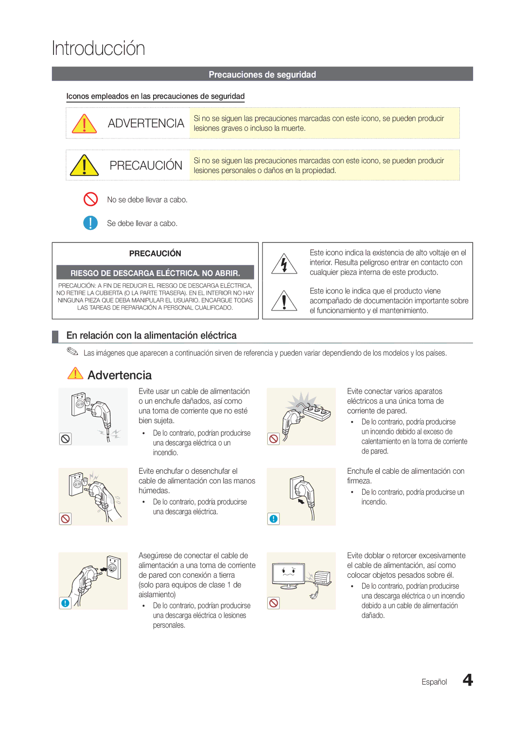 Samsung LT23B350EW/EN, LT24B300EEZ/EN Introducción, En relación con la alimentación eléctrica, Precauciones de seguridad 