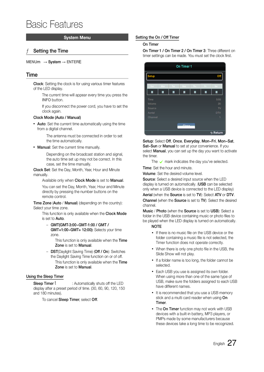 Samsung LS24B300BL/CI, LT24B300EEZ/EN, LT24B300EE/EN manual Setting the Time, System Menu, MENUm→ System → Entere 