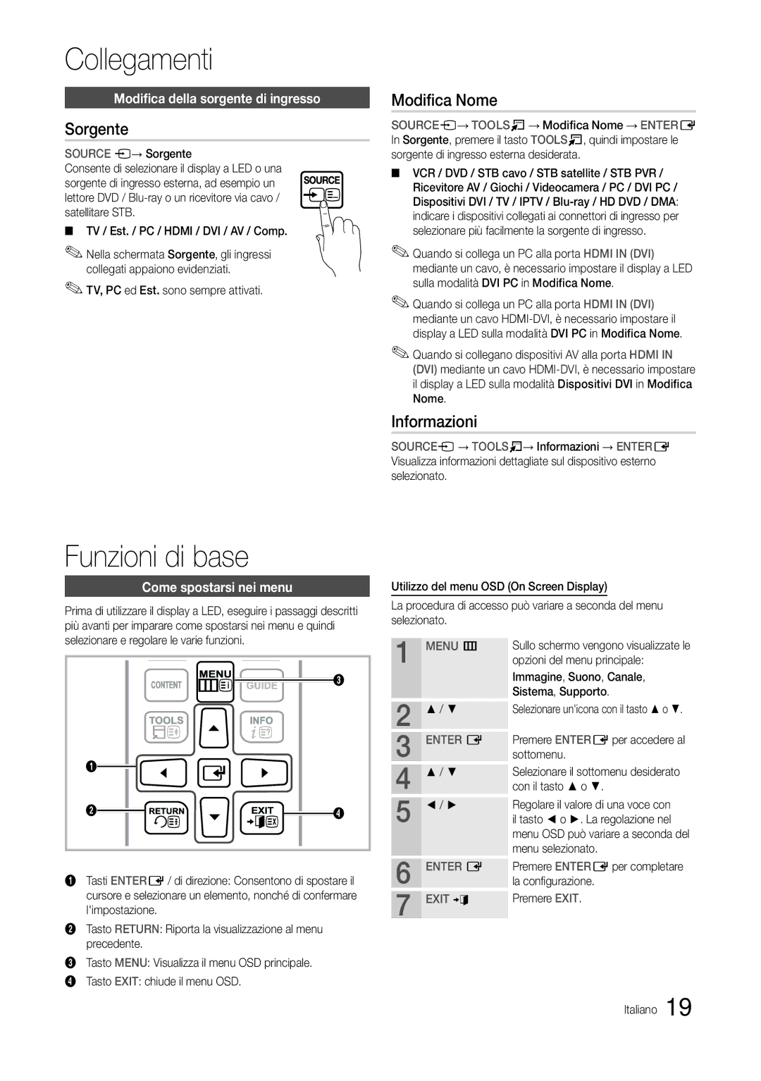 Samsung LT23B350EW/EN, LT24B300EEZ/EN, LT24B300EE/EN, LT22B350EW/EN Funzioni di base, Sorgente, Modifica Nome, Informazioni 