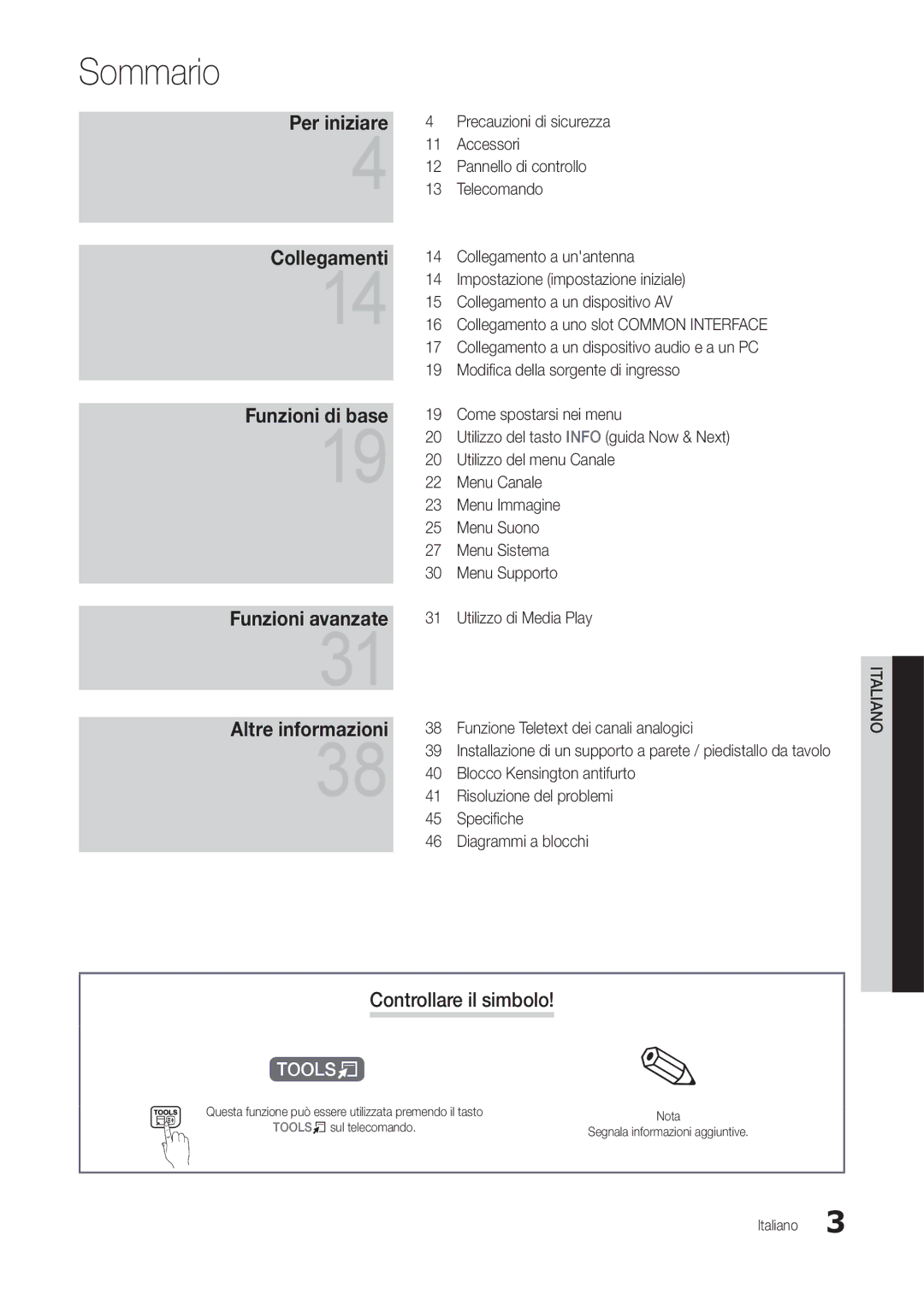 Samsung LT27B300EWY/EN, LT24B300EEZ/EN, LT24B300EE/EN, LT22B350EW/EN, LT24B300EW/EN manual Sommario, Controllare il simbolo 