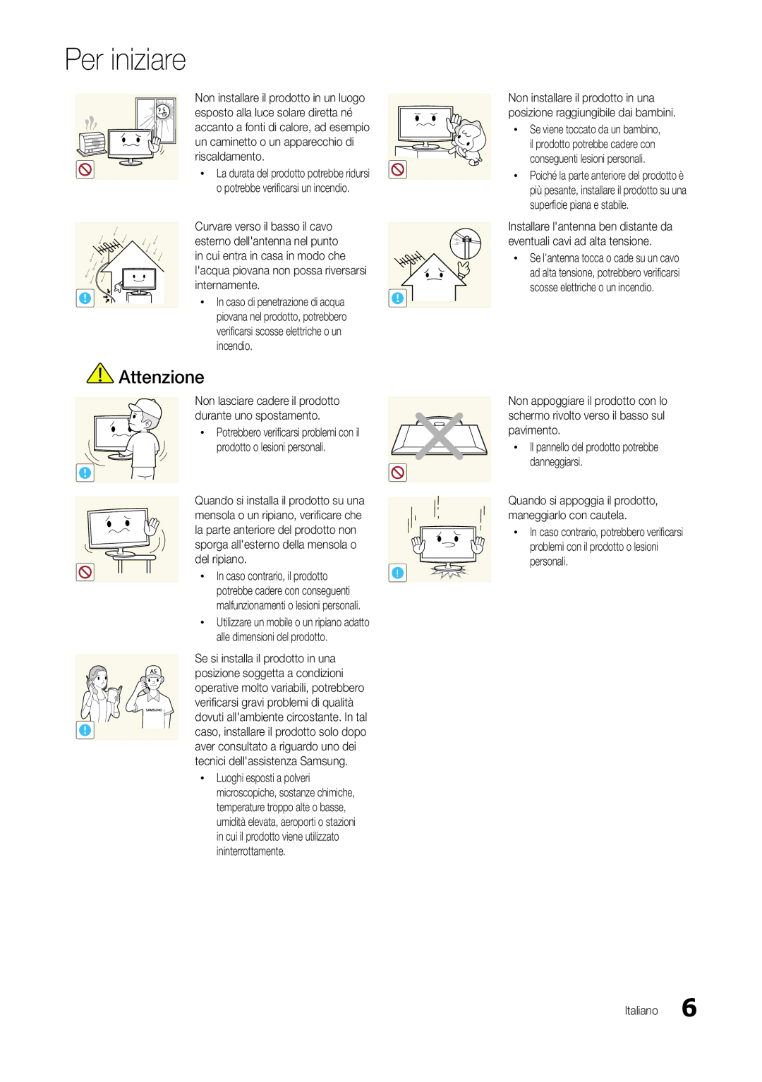 Samsung LT23B350EW/EN Riscaldamento, Curvare verso il basso il cavo, Esterno dellantenna nel punto, Internamente, Incendio 