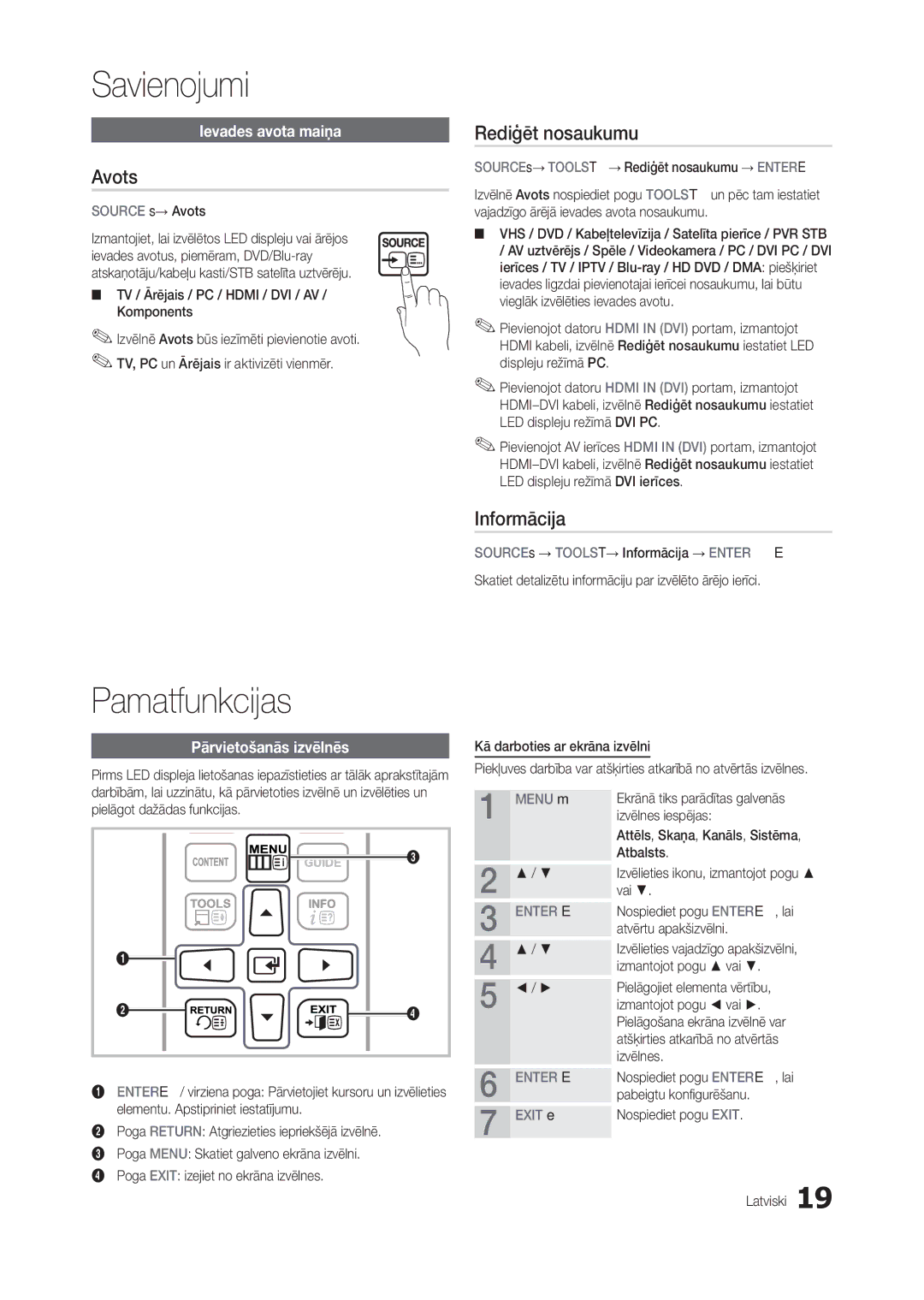 Samsung LT24B301EWY/EN, LT24B300EEZ/EN, LT24B300EE/EN, LT22B350EW/EN Pamatfunkcijas, Avots, Rediģēt nosaukumu, Informācija 