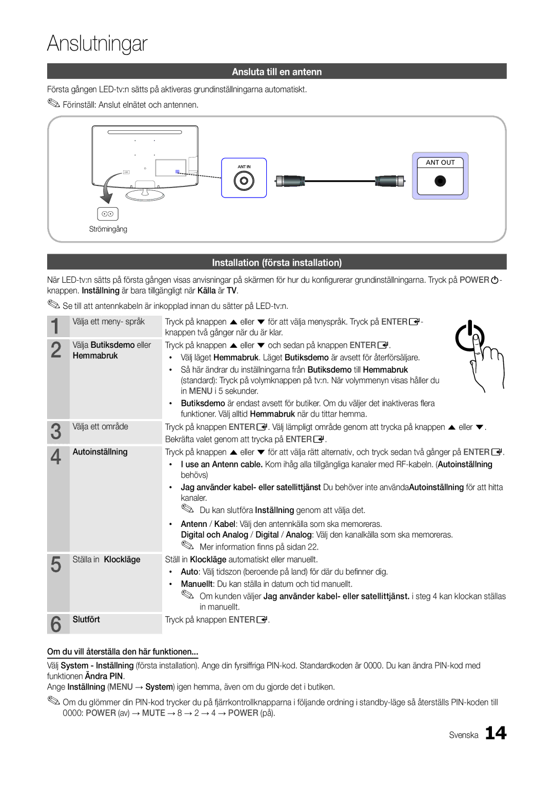 Samsung LT24B300EW/XE, LT22B300EW/XE, LT27B300EW/XE Ansluta till en antenn, Installation första installation, Hemmabruk 