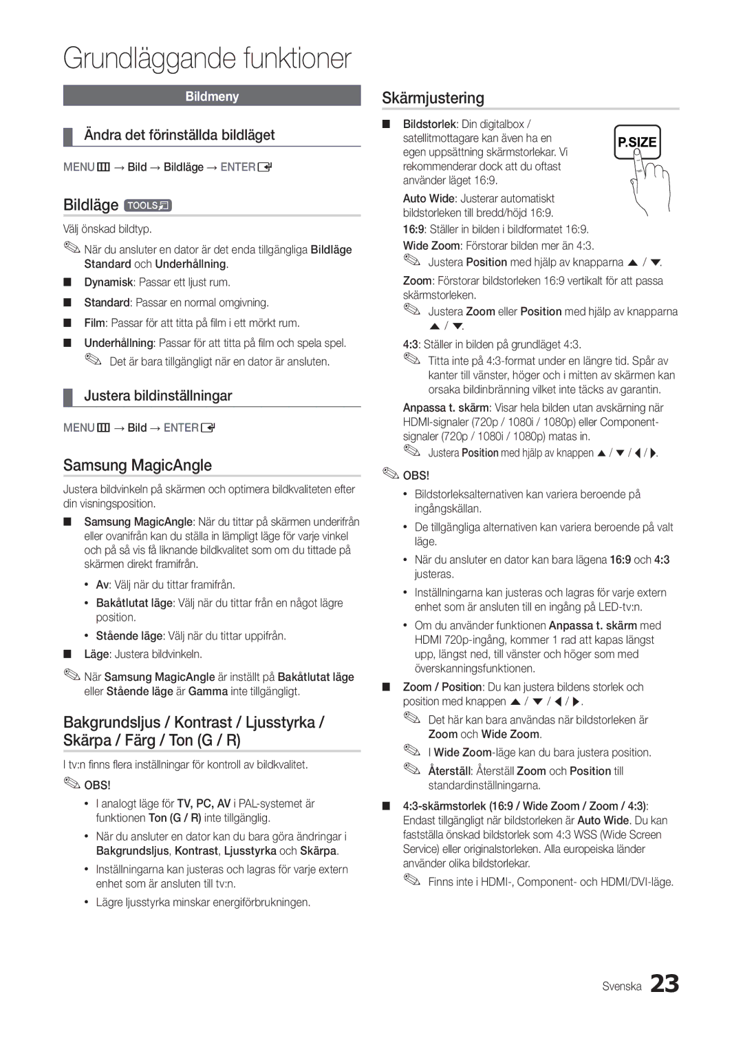 Samsung LT27B300EW/XE, LT24B300EW/XE manual Bildläge t, Samsung MagicAngle, Skärmjustering, Ändra det förinställda bildläget 