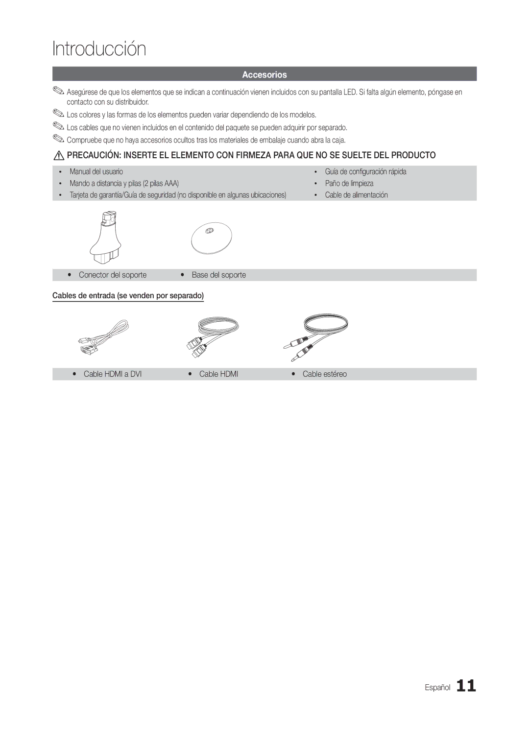 Samsung LT24B301EW/EN manual Accesorios, Manual del usuario, Mando a distancia y pilas 2 pilas AAA Paño de limpieza 