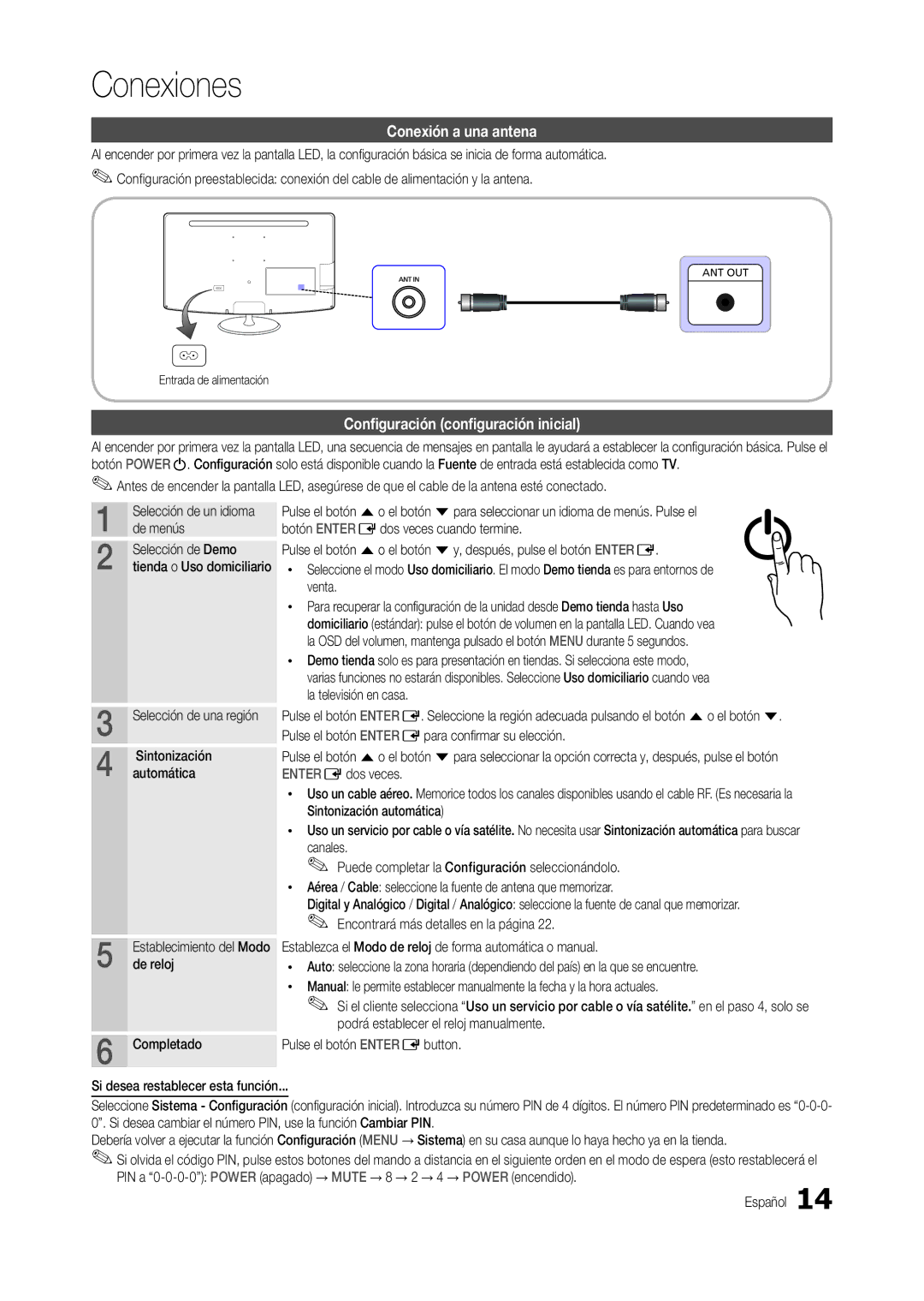 Samsung LT24B301EW/EN manual Conexiones, Conexión a una antena, Configuración configuración inicial 