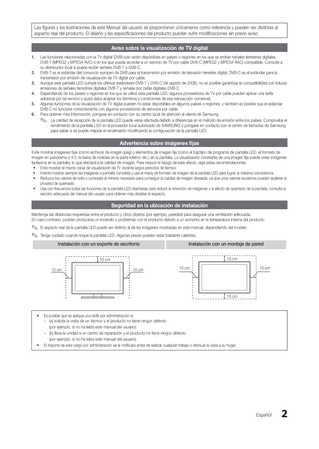 Samsung LT24B301EW/EN manual Aviso sobre la visualización de TV digital, Advertencia sobre imágenes fijas 