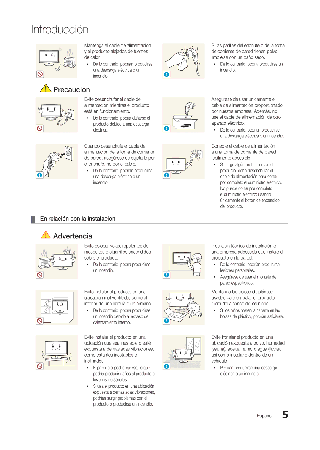 Samsung LT24B301EW/EN manual En relación con la instalación, Una descarga eléctrica o un Incendio, Eléctrica 