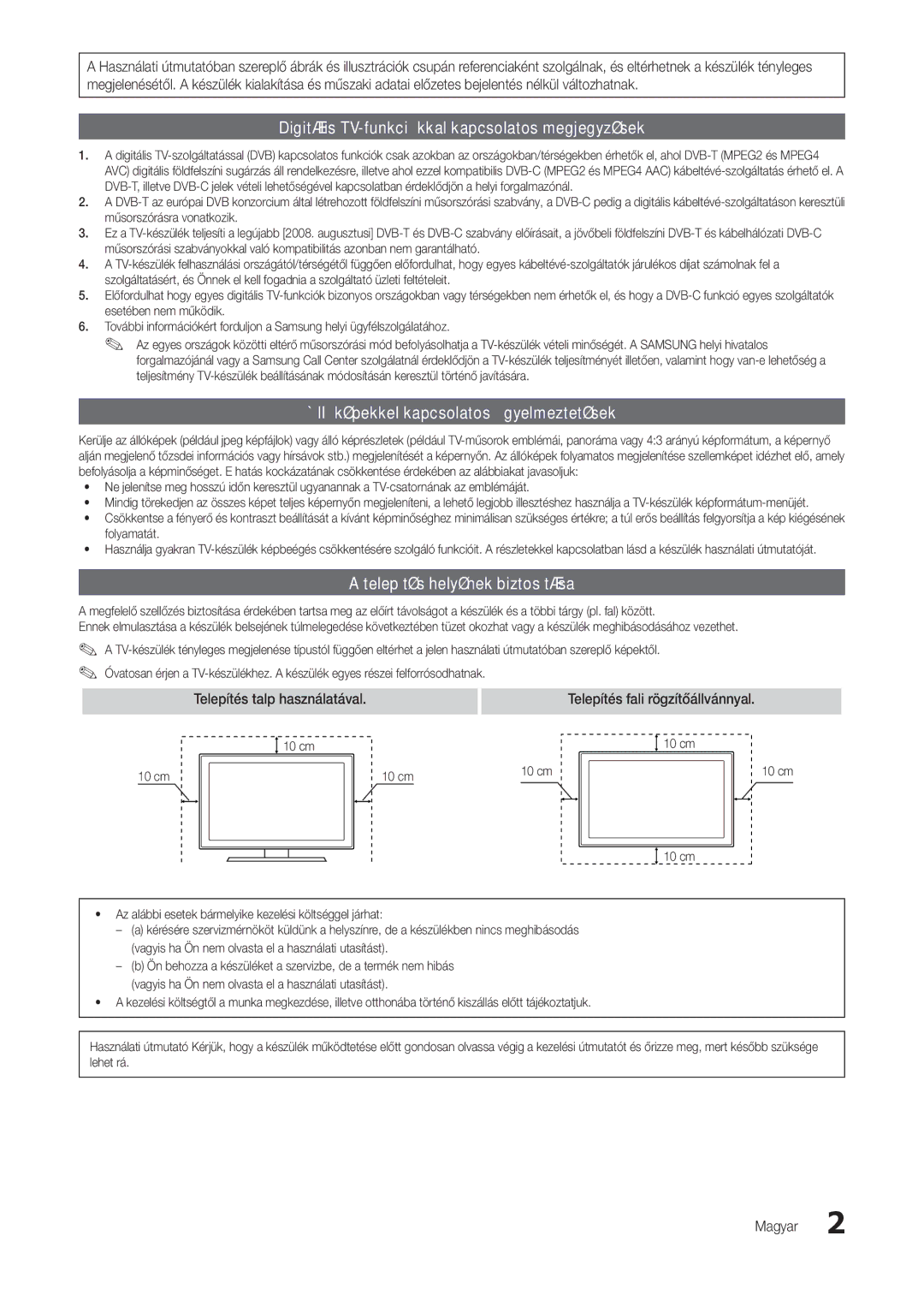 Samsung LT24B301EWY/XE manual Digitális TV-funkciókkal kapcsolatos megjegyzések, Állóképekkel kapcsolatos figyelmeztetések 