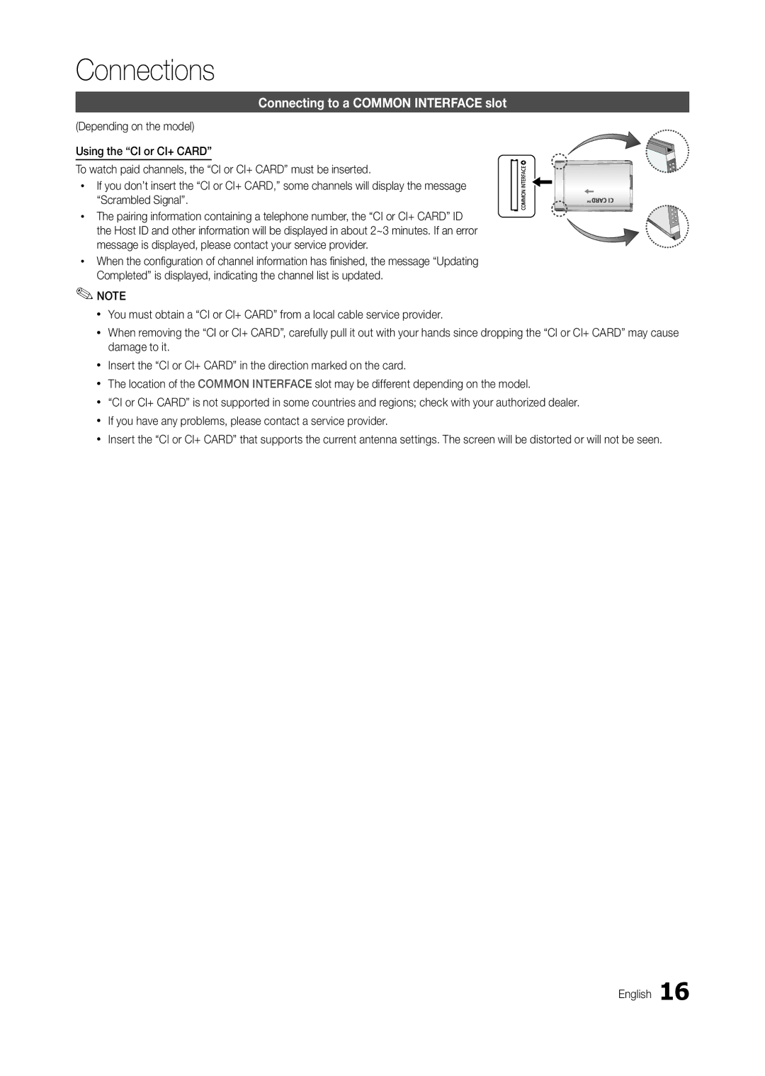 Samsung LT24B301EWY/EN, LT24B301EW/EN, LT24B301MW/ZR, LT24B301EWY/XE manual Connecting to a Common Interface slot 