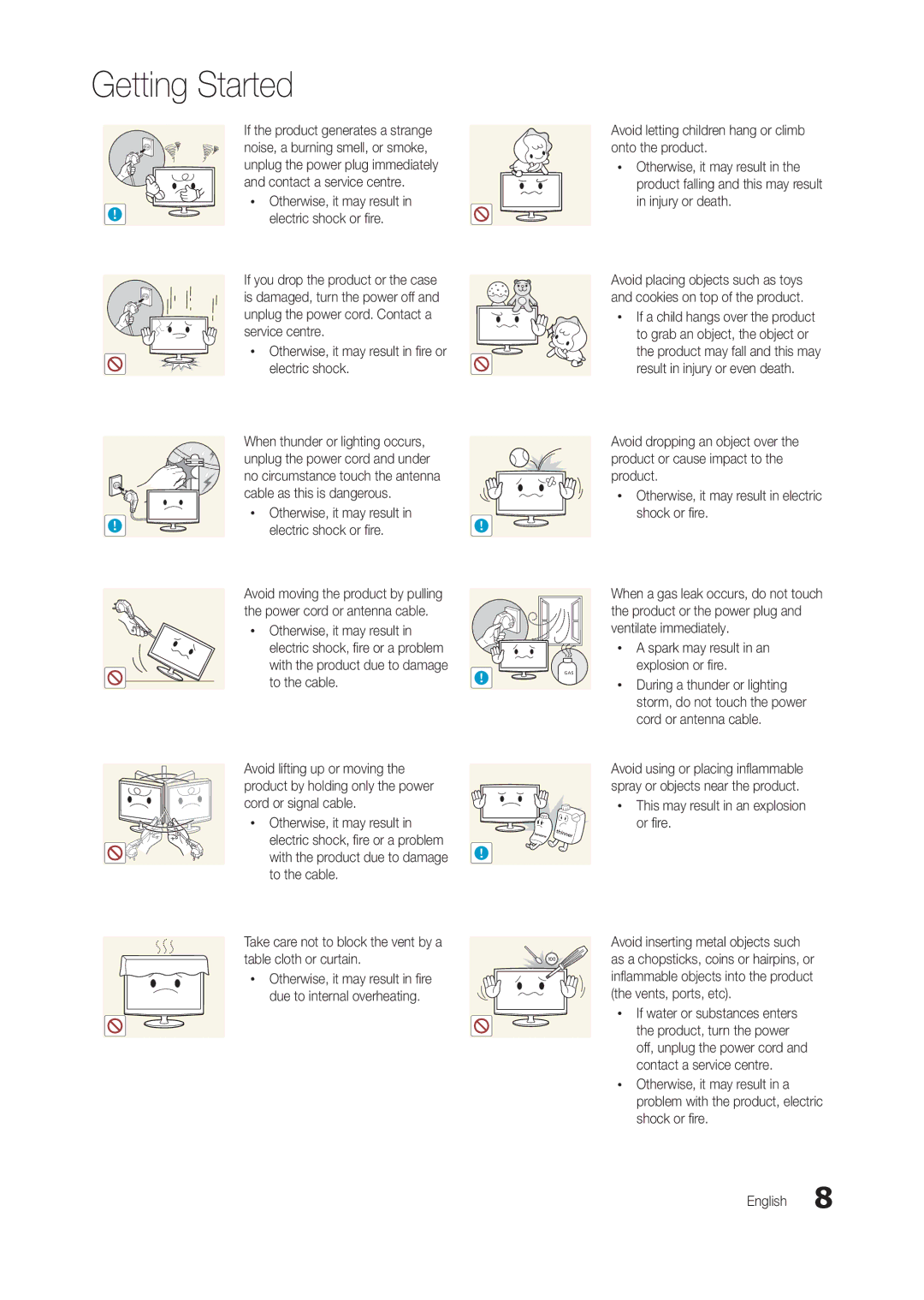 Samsung LT24B301EWY/EN Electric shock or fire, Xx Otherwise, it may result in fire or electric shock, Vents, ports, etc 