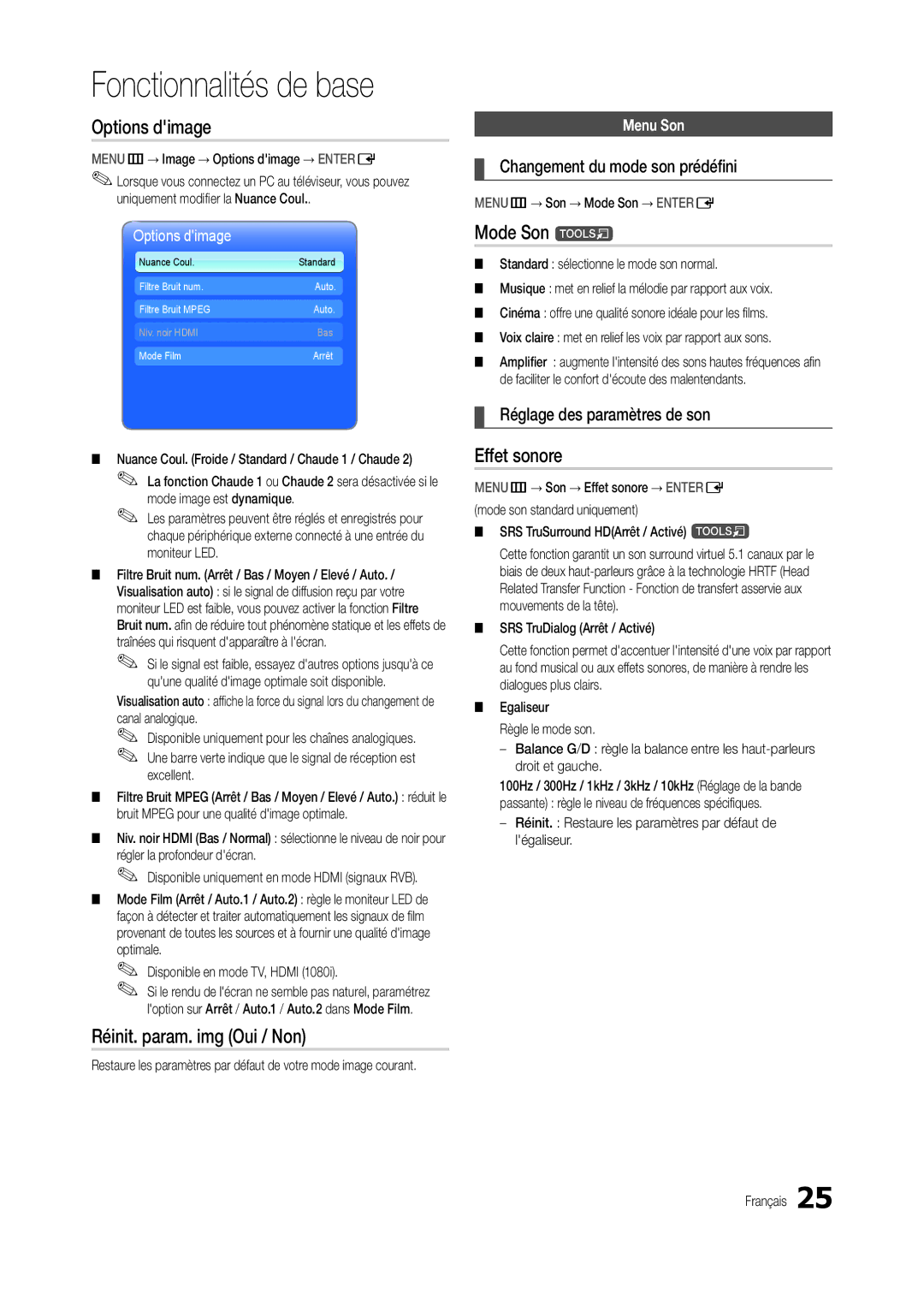 Samsung LT24B301EW/EN, LT24B301EWY/EN manual Options dimage, Mode Son t, Réinit. param. img Oui / Non, Effet sonore 