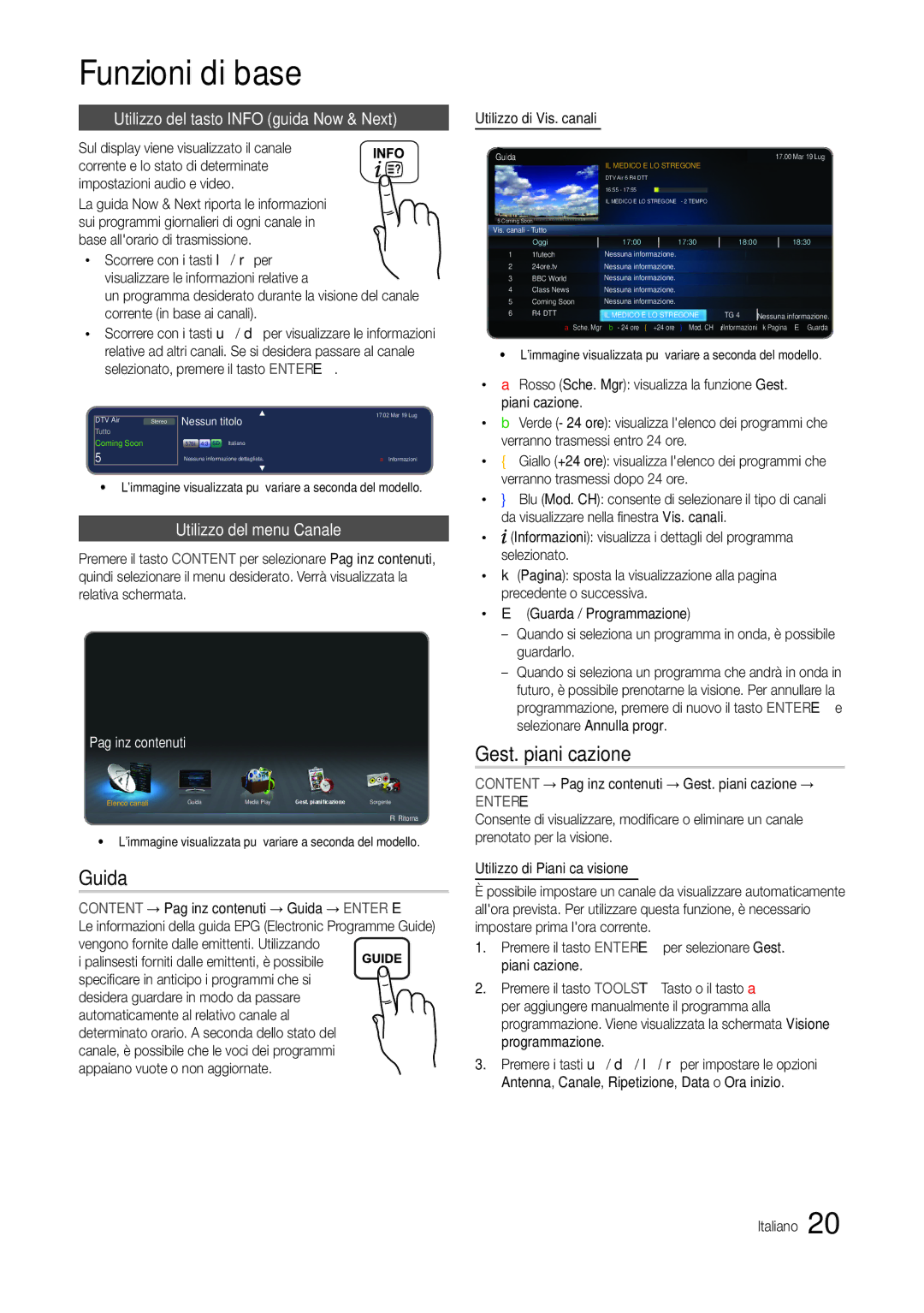 Samsung LT24B301EWY/EN Guida, Gest. pianificazione, Utilizzo del tasto Info guida Now & Next, Utilizzo del menu Canale 