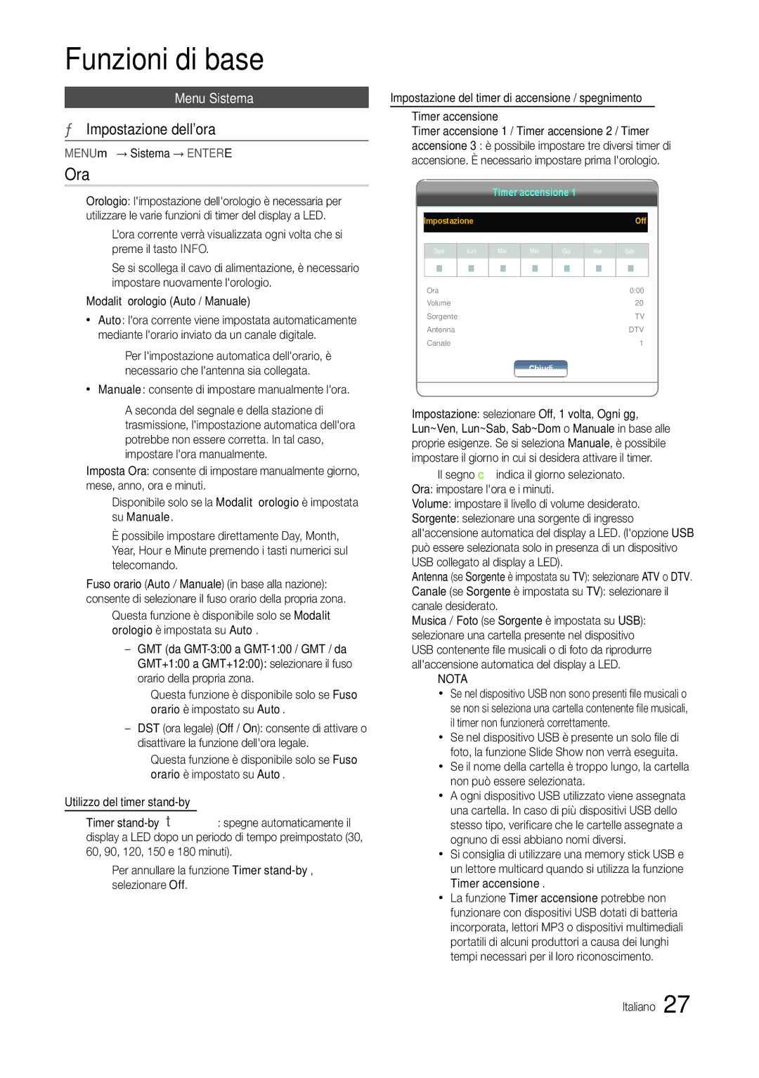 Samsung LT24B301EW/EN, LT24B301EWY/EN manual Ora, Impostazione dellora, Menu Sistema 