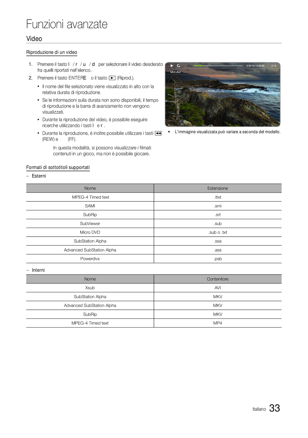 Samsung LT24B301EW/EN, LT24B301EWY/EN manual Video, Relativa durata di riproduzione, Interni 