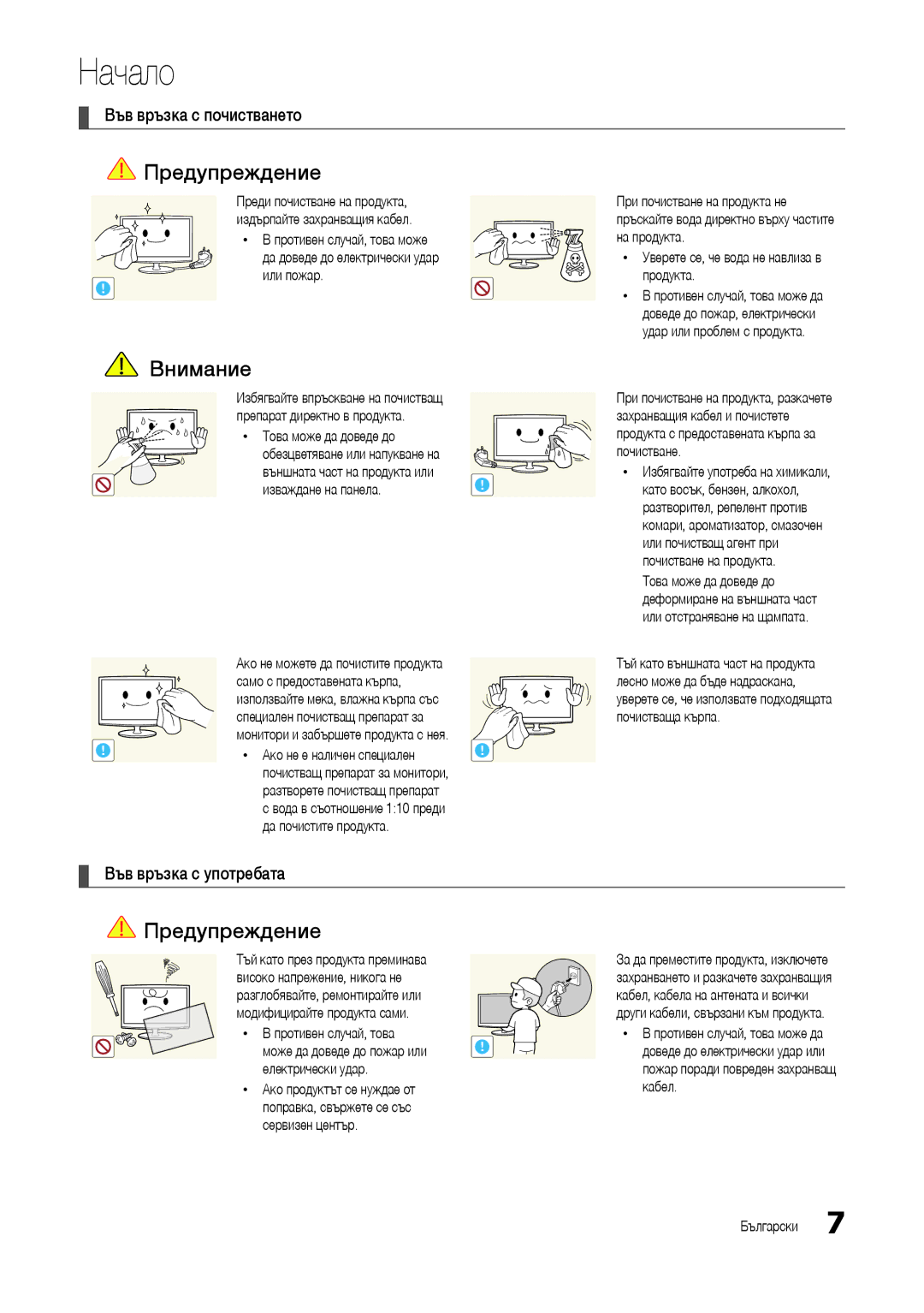 Samsung LT24B301EW/EN manual Във връзка с почистването, Във връзка с употребата, Противен случай, това, Електрически удар 