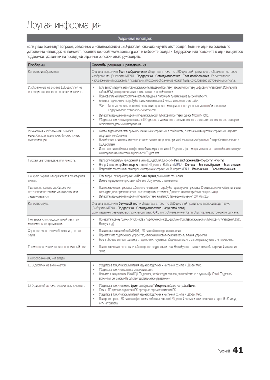 Samsung LT24B301EW/EN, LT24B301EWY/EN manual Устранение неполадок, Проблемы Способы решения и разъяснения 