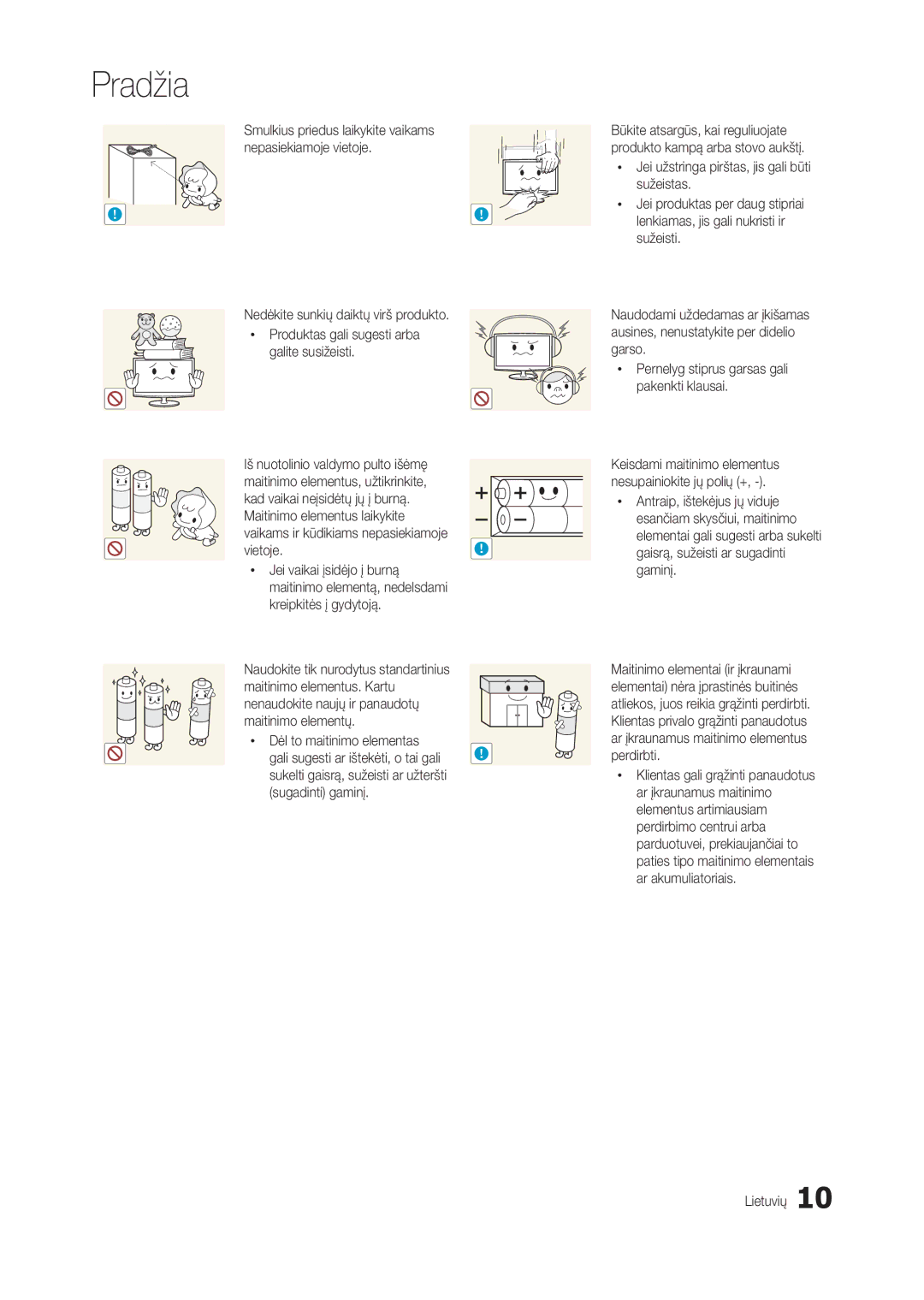 Samsung LT24B301EWY/EN, LT24B301EW/EN manual Vietoje, Dėl to maitinimo elementas, Sugadinti gaminį 