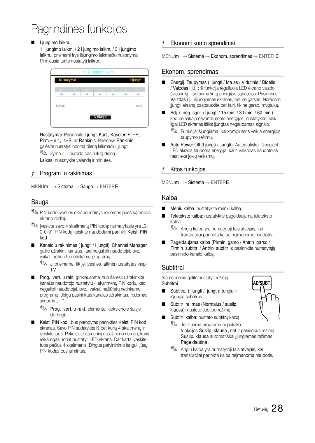 Samsung LT24B301EWY/EN, LT24B301EW/EN manual Sauga, Ekonom. sprendimas, Kalba, Subtitrai 