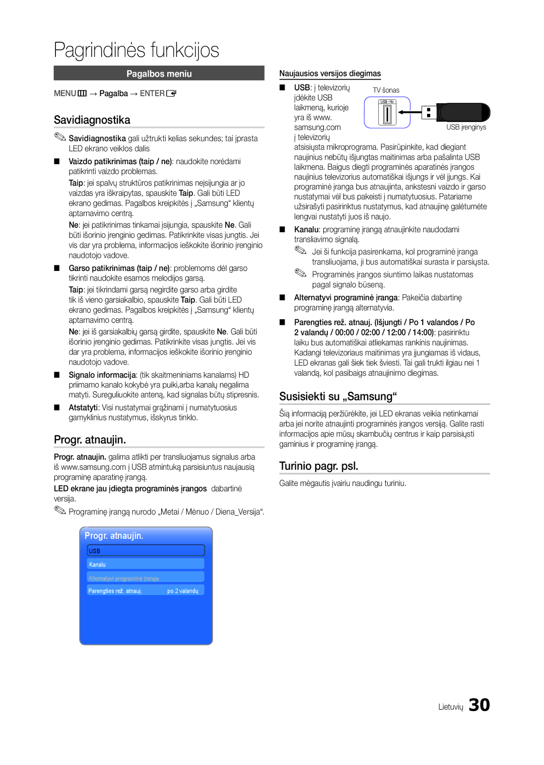 Samsung LT24B301EWY/EN, LT24B301EW/EN manual Savidiagnostika, Progr. atnaujin, Susisiekti su „Samsung, Turinio pagr. psl 