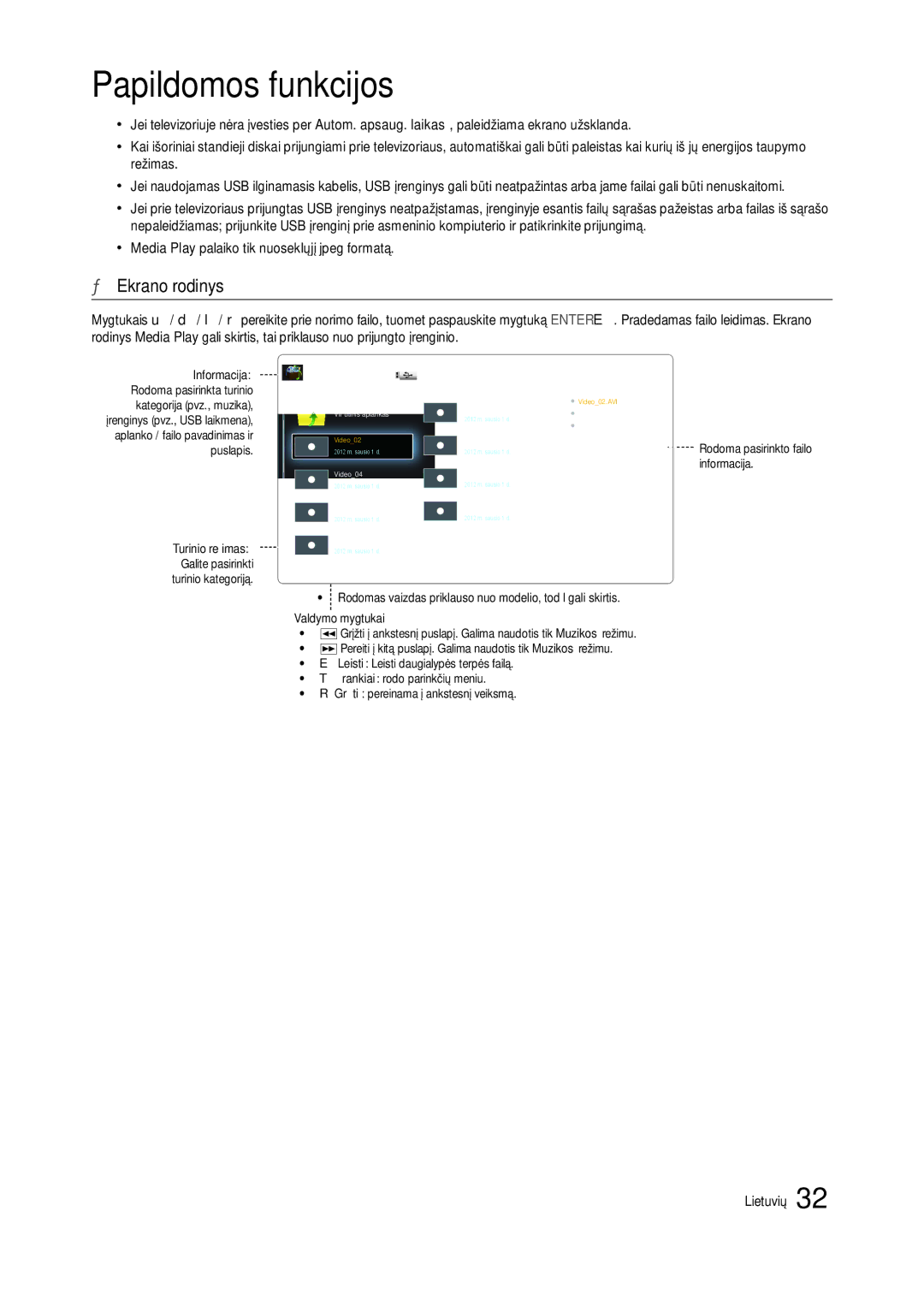 Samsung LT24B301EWY/EN, LT24B301EW/EN manual Ekrano rodinys, Media Play palaiko tik nuoseklųjį jpeg formatą 