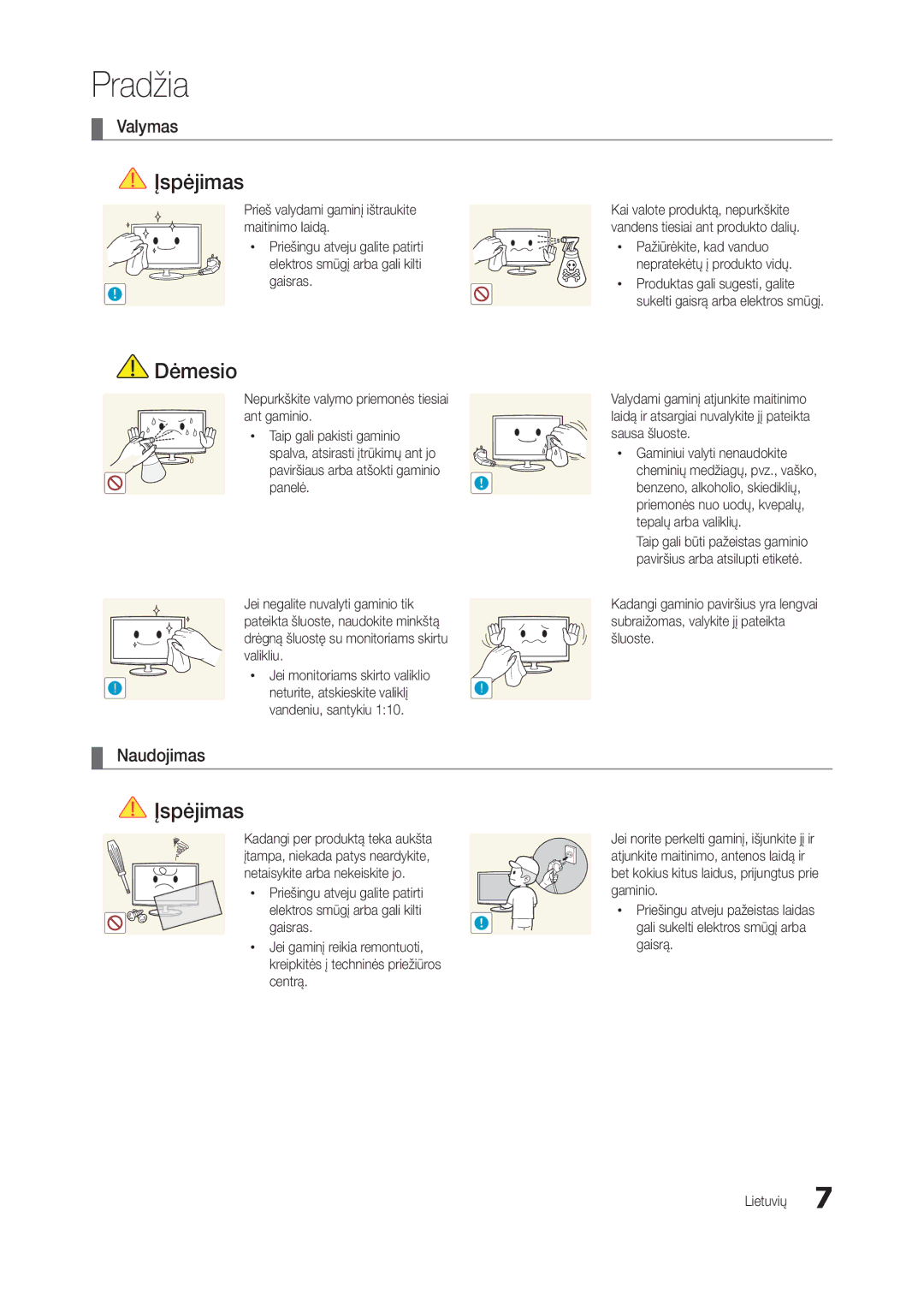 Samsung LT24B301EW/EN, LT24B301EWY/EN manual Valymas, Naudojimas 