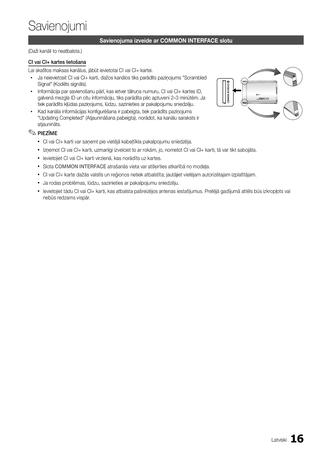 Samsung LT24B301EWY/EN, LT24B301EW/EN manual Savienojuma izveide ar Common Interface slotu, Piezīme 