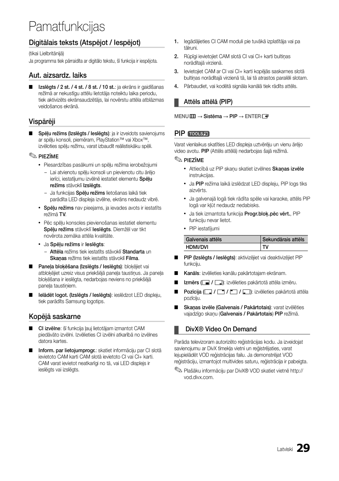 Samsung LT24B301EW/EN manual Digitālais teksts Atspējot / Iespējot, Aut. aizsardz. laiks, Vispārēji, Kopējā saskarne, PIP t 