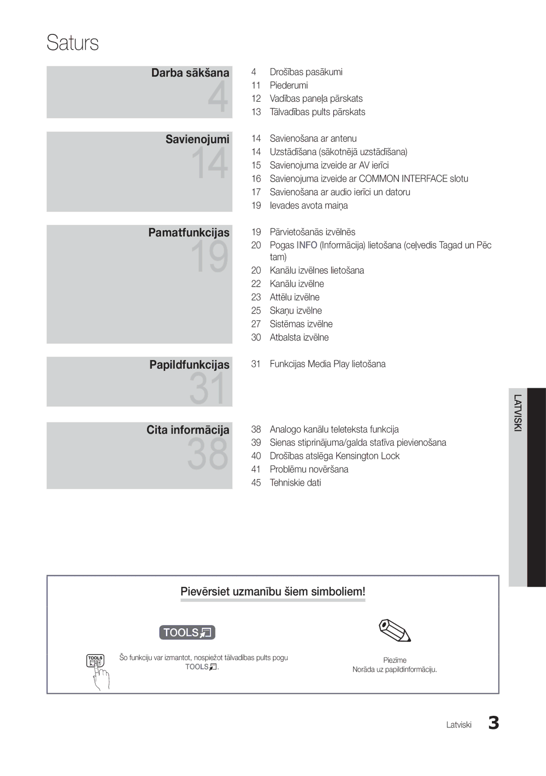 Samsung LT24B301EW/EN, LT24B301EWY/EN manual Saturs, Pievērsiet uzmanību šiem simboliem 