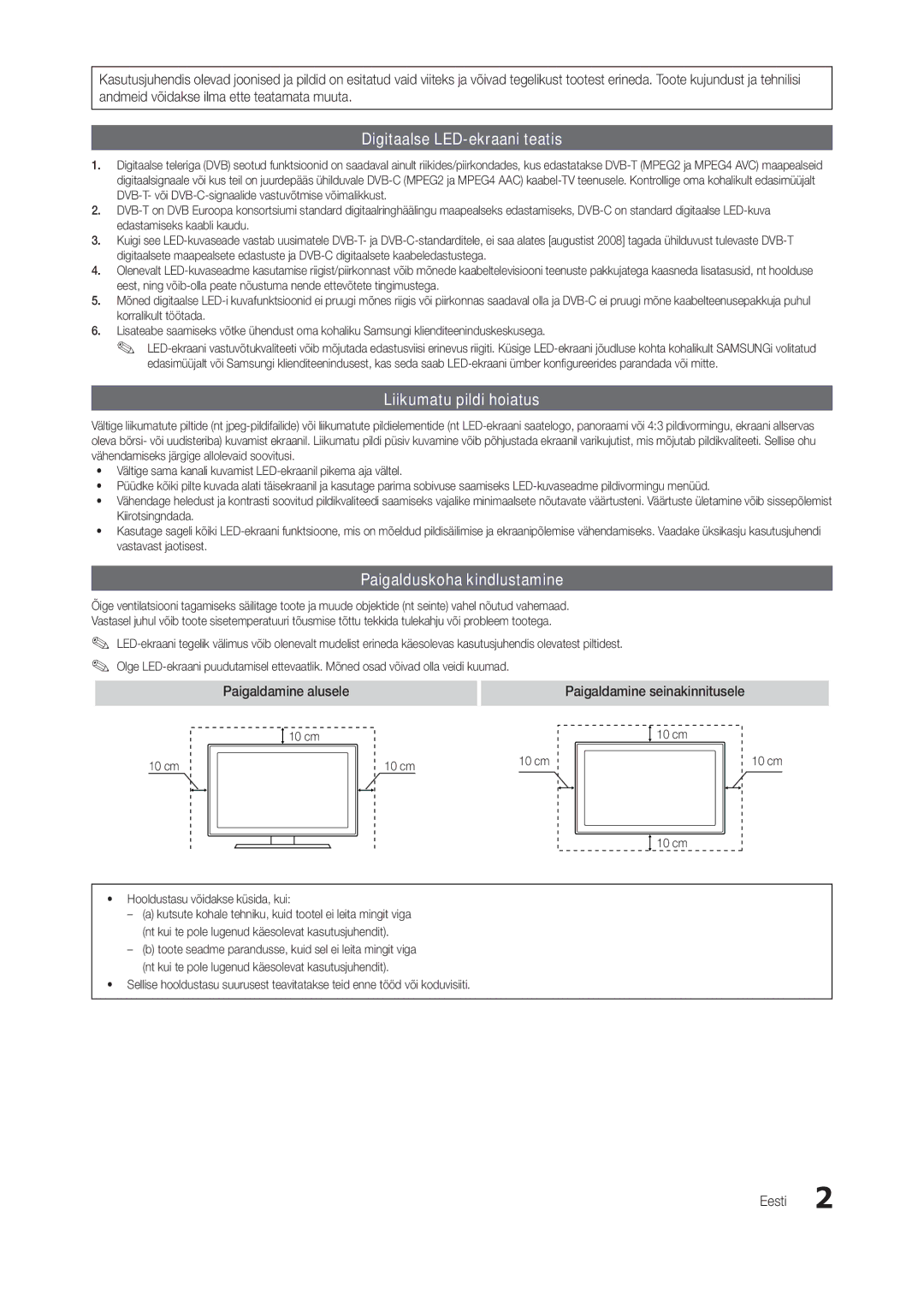 Samsung LT24B301EWY/EN, LT24B301EW/EN Digitaalse LED-ekraani teatis, Liikumatu pildi hoiatus, Paigalduskoha kindlustamine 