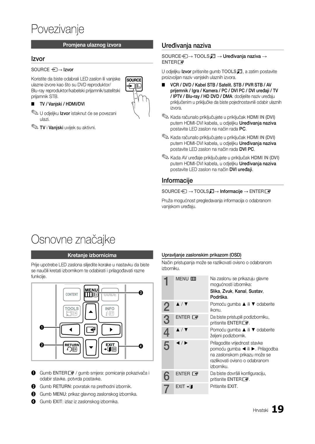 Samsung LT24B301EW/EN, LT24B301EWY/EN manual Osnovne značajke, Izvor, Uređivanja naziva, Informacije 