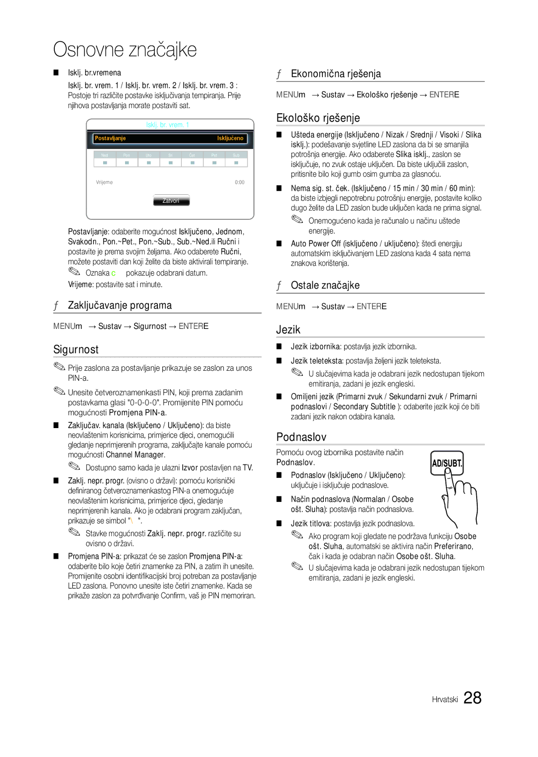 Samsung LT24B301EWY/EN, LT24B301EW/EN manual Sigurnost, Ekološko rješenje, Jezik, Podnaslov 